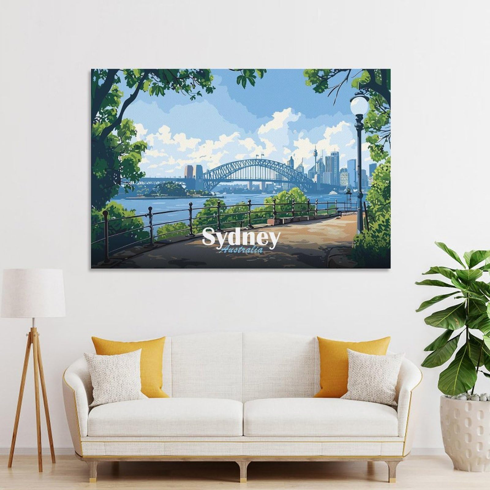 Junmoney Unframe-Style-13 Canvas Wall Art Sydney Harbour Bridge View, 24X36inch(60X90cm), For Lounge, Study, Hallway Or Flat Walls, Canvas Wall Art That Fits Changing Layouts
