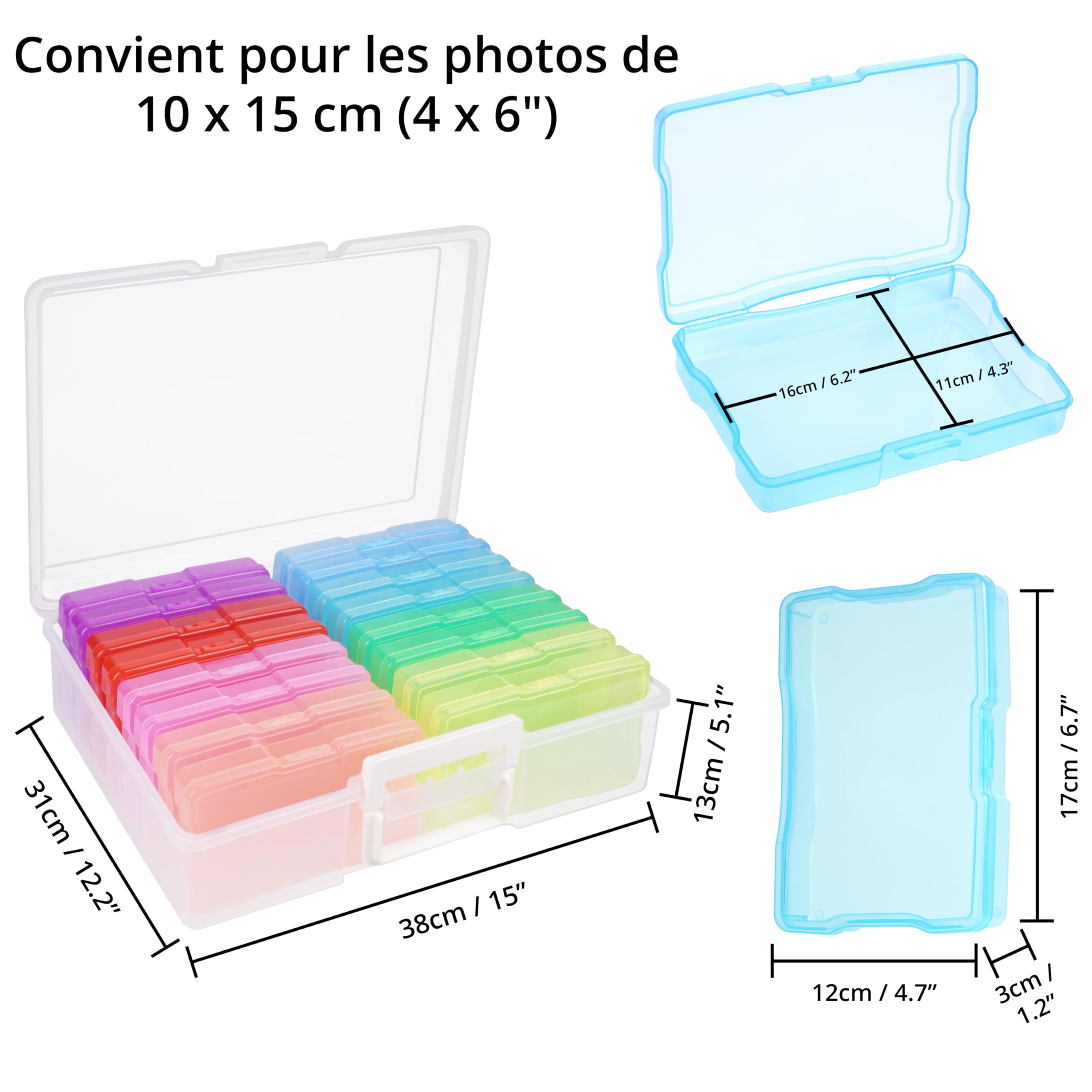 Winter Shore Boîte Photo Rangement 16 Étuis - Boîte à Photos 10x15 Cm Portable Avec Compartiments