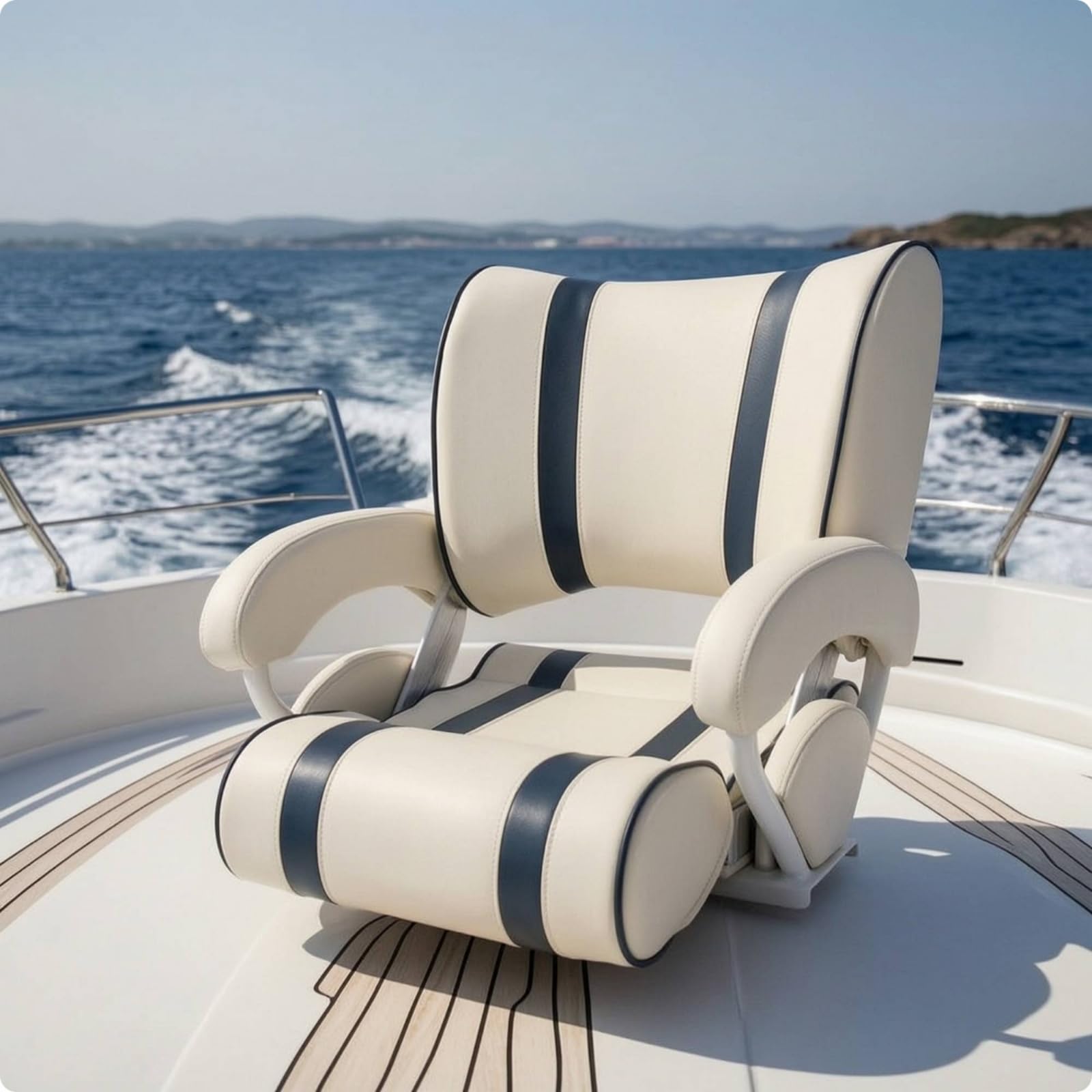 Sedile Passeggero Marino Sedia Barca Poltrona Timoniere Seduta Ergonomica Rivestimento in PVC con Schienale Regolabile Struttura in Metallo Adatta per Navigazione Costiera