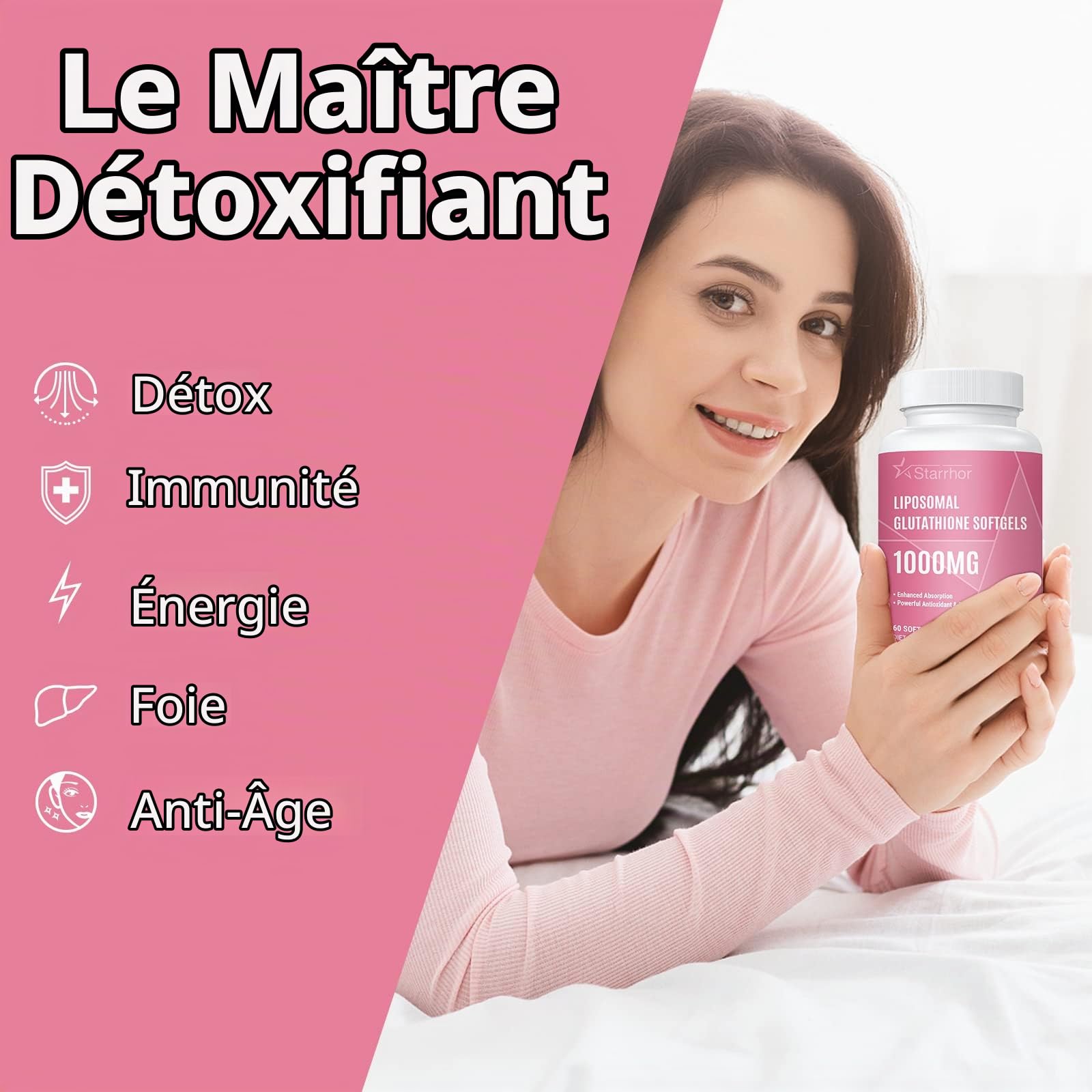 Glutathion Liposomal en Gélules, 1000 mg par Portion, Formule Liposomale Haute Puissance, Supplément Alimentaire, 60 Gélules