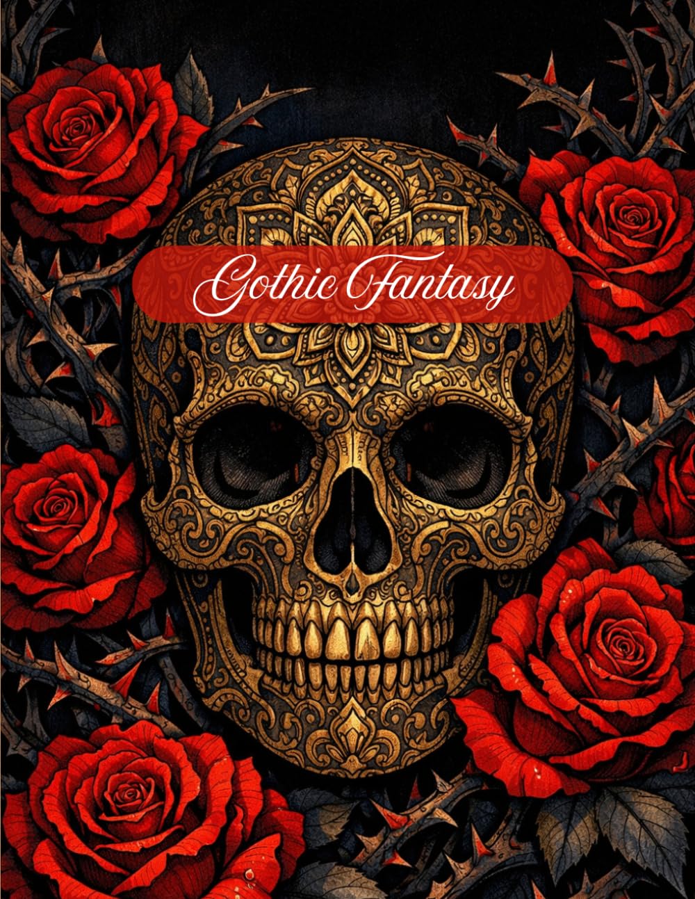 Gothic Fantasy Coloring Book: An Intricate Adult Coloring Book featuring Skulls, Roses, Ravens, and Dark Academia Designs for Stress Relief
