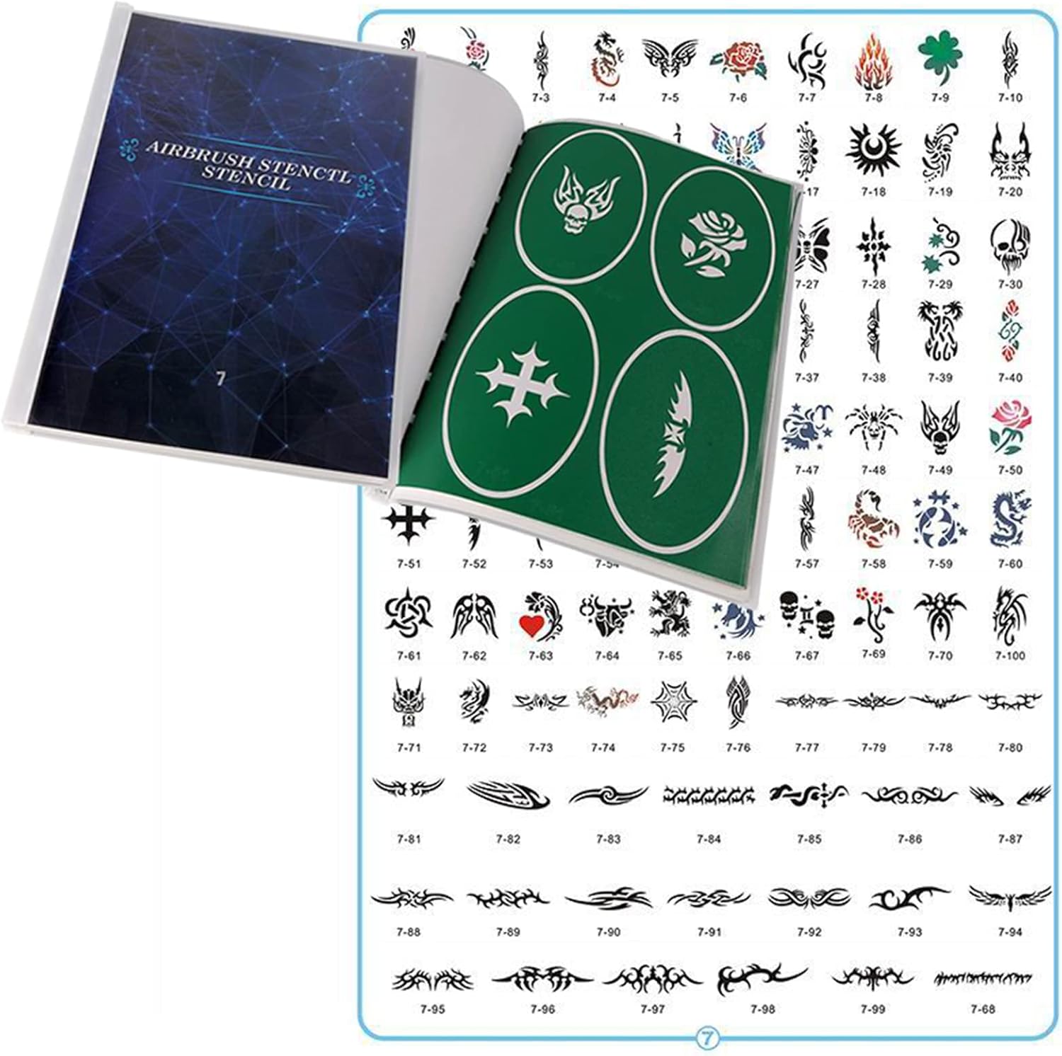 100pieces Reuseable Airbrush Temporary Tattoo Stencils Book Airbrush Tattos for Face, Body, Paint Art, Hobby.