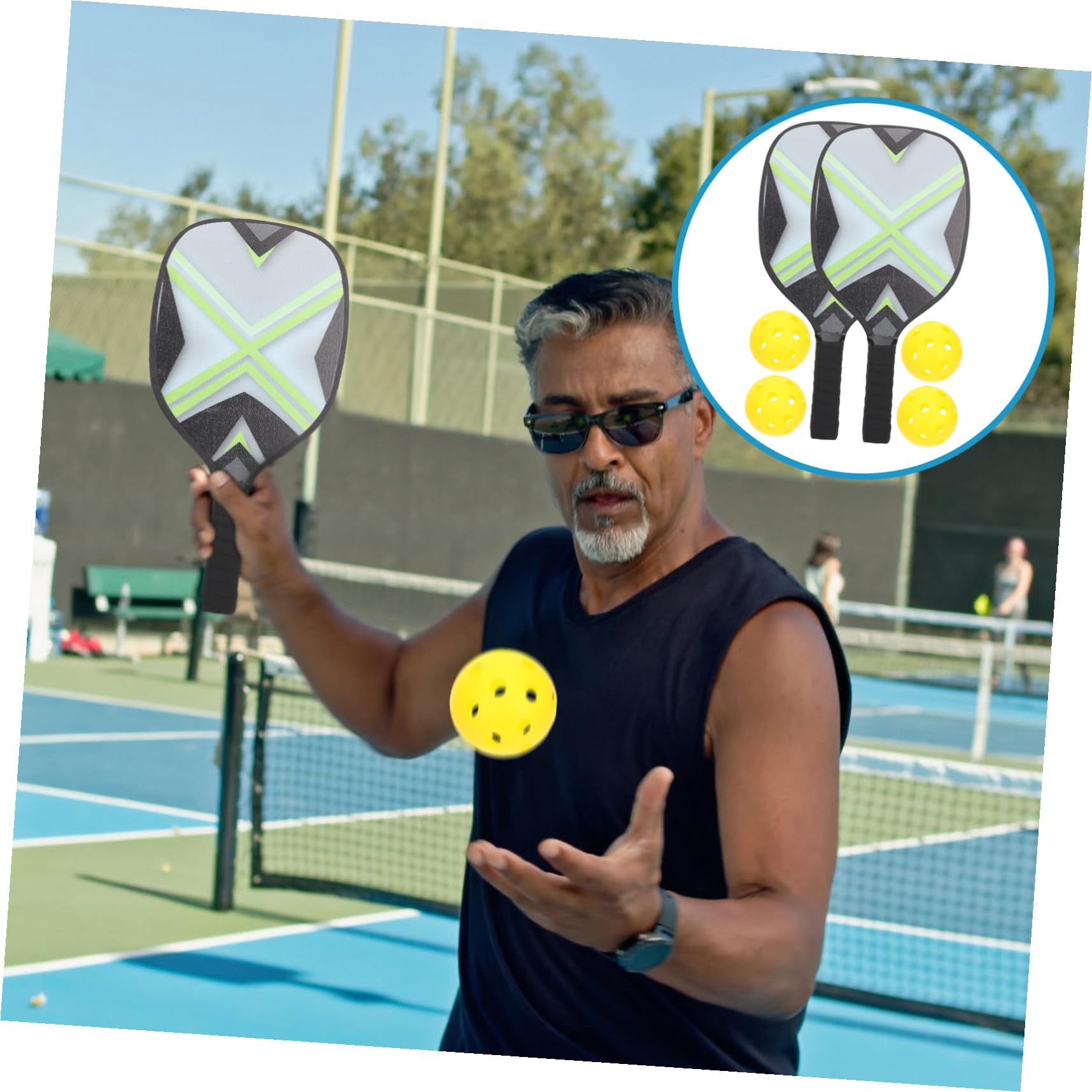 Set Racchette da Pickleball per Ragazzo Ragazza Impugnatura Antiscivolo, Racchette Sportive in Abs e Legno Resistenti, Kit Pickleball per Attività All’aperto e Gioco Coordinazione