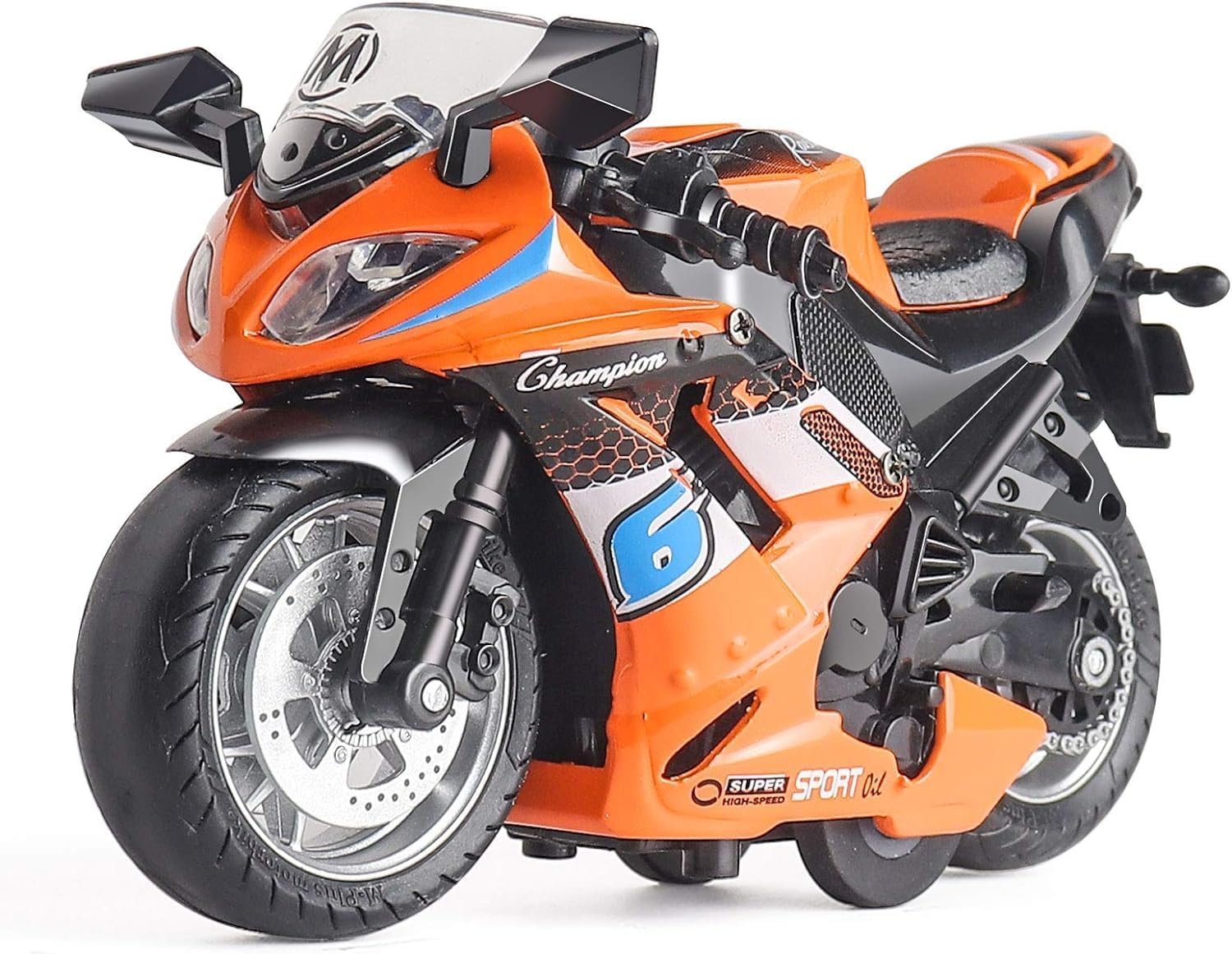 Po-lice Motorcycle Toy - Pull Back Motorcycle Toys, Tiny Gift with Music Lighting, Latte Motorcycles Toy for Kids Boys Age 3-8 Year Old [Multicolor] (New Sport Bike-Orange)