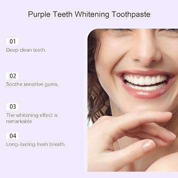 Purple Teeth Whitening Toothpaste, Colour Corrector with Stain Removal, Tooth-Paste for Tooth Restoration, Enamel Safe, Gentle Daily Use, Brightening Purple Toothpaste for a Natural White Smile (5)