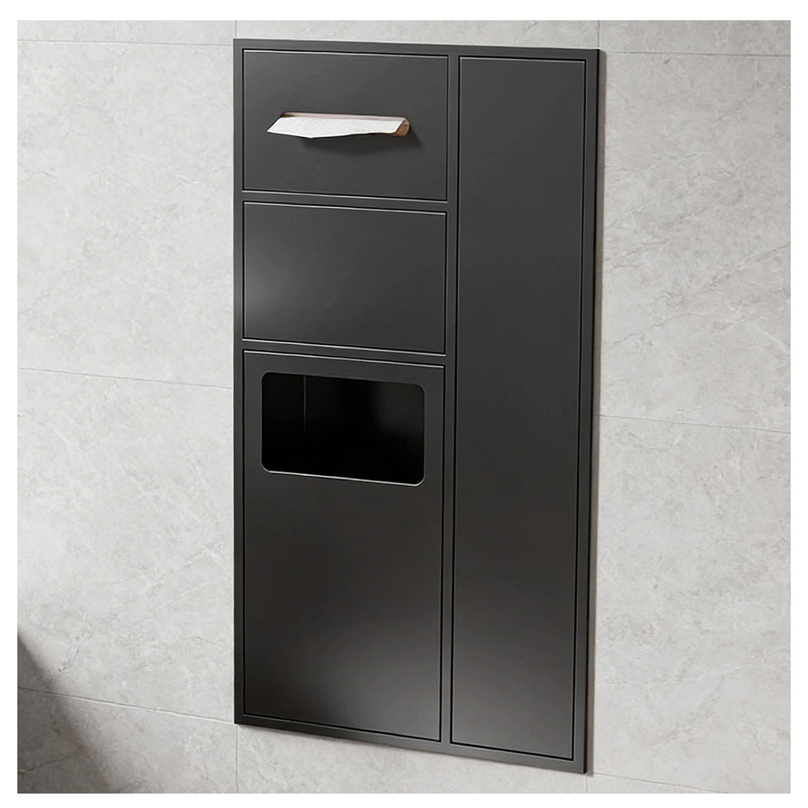 MESCXTY Stainless Steel Recessed Bathroom Niche, Embedded Hidden Trash Can Cabinet with Tissue Holder, Toiletries Storage Rack Organizer, Commercial Waste Bin Toilet Brush Holder