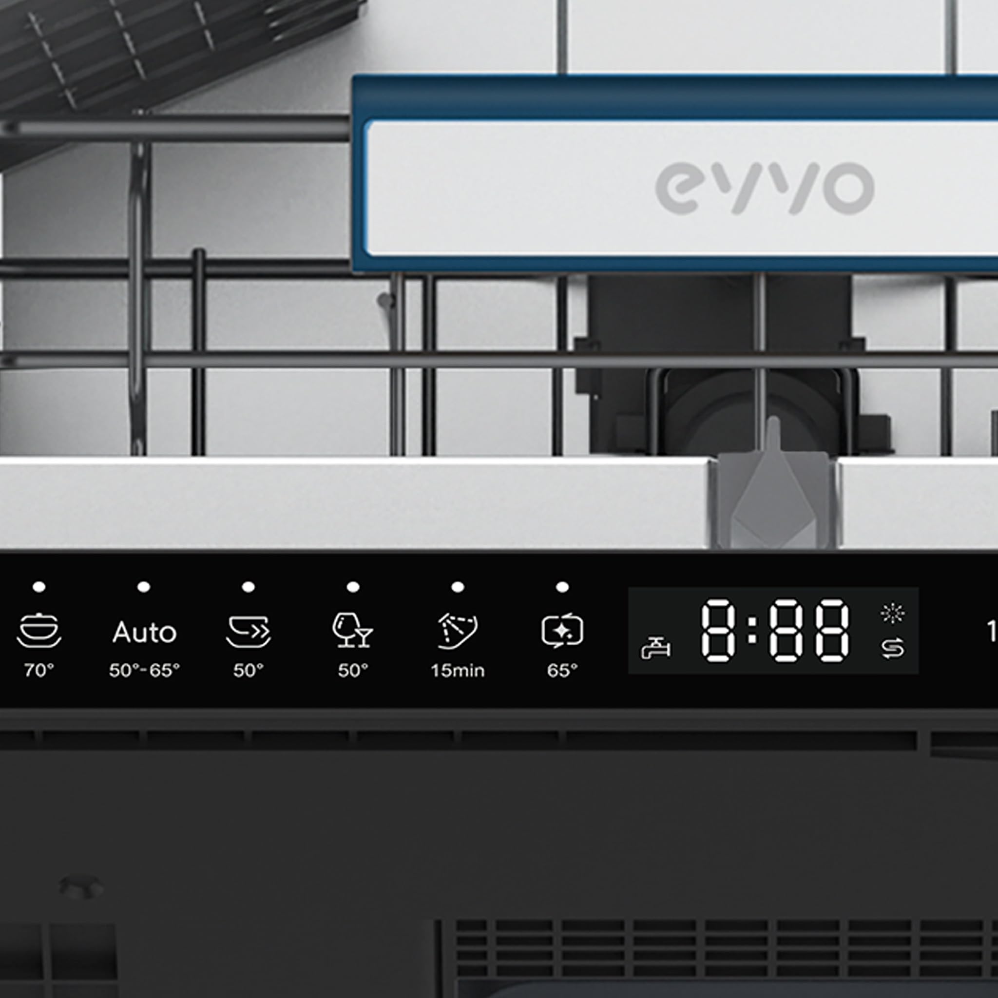 EVVO Lavavajillas Integrable Di.3 Slim 45 cm - Lavavajillas Pequeño Panelable de 10 Cubiertos, Clase D, 8 Programas con Modo Auto, Apertura Automática de Puerta y Media Carga, Lavaplatos Estrecho
