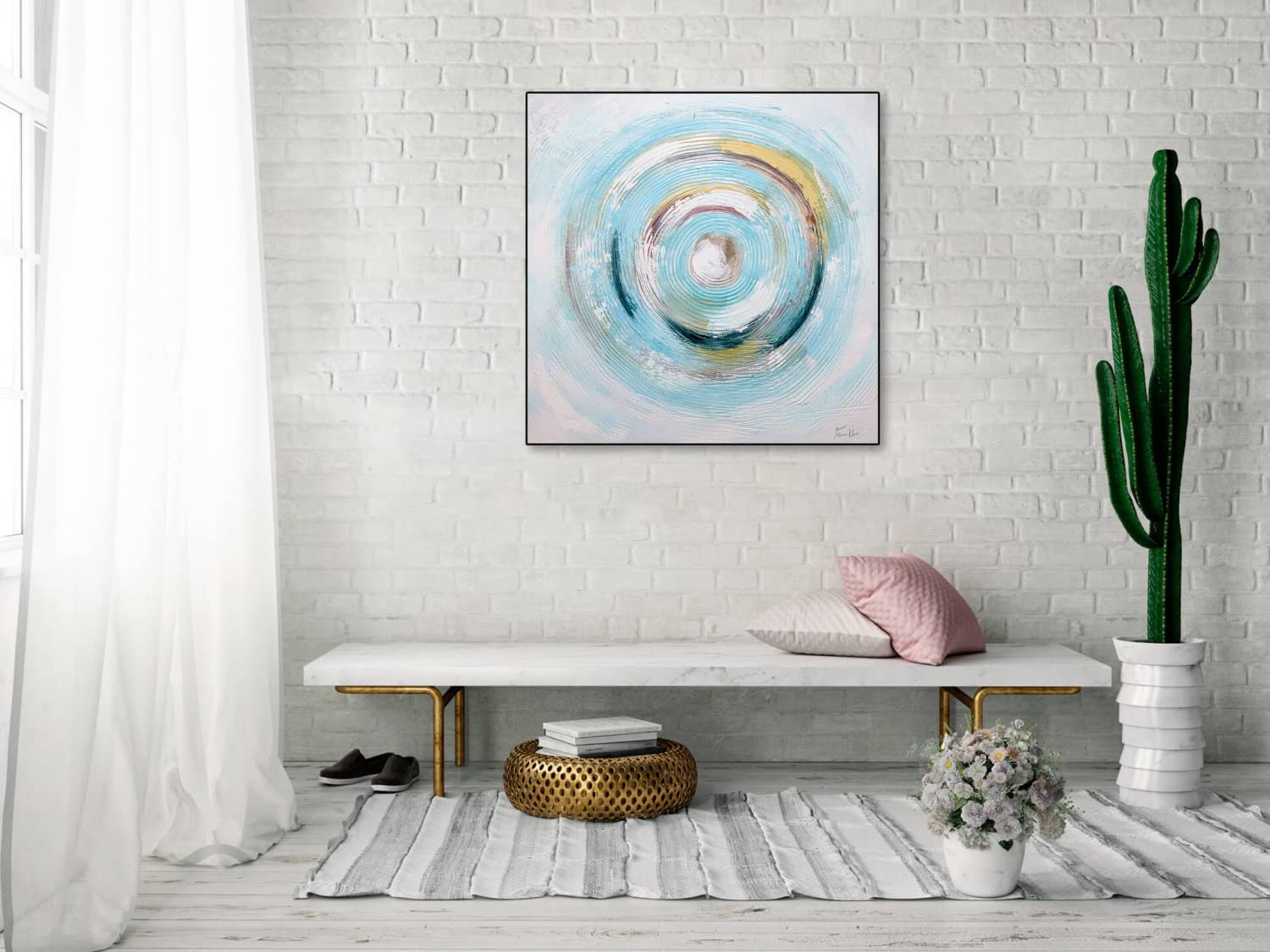 KunstLoft Leinwandbild 80x80cm Abstrakt Blau Weiß Handgemalt Gemälde