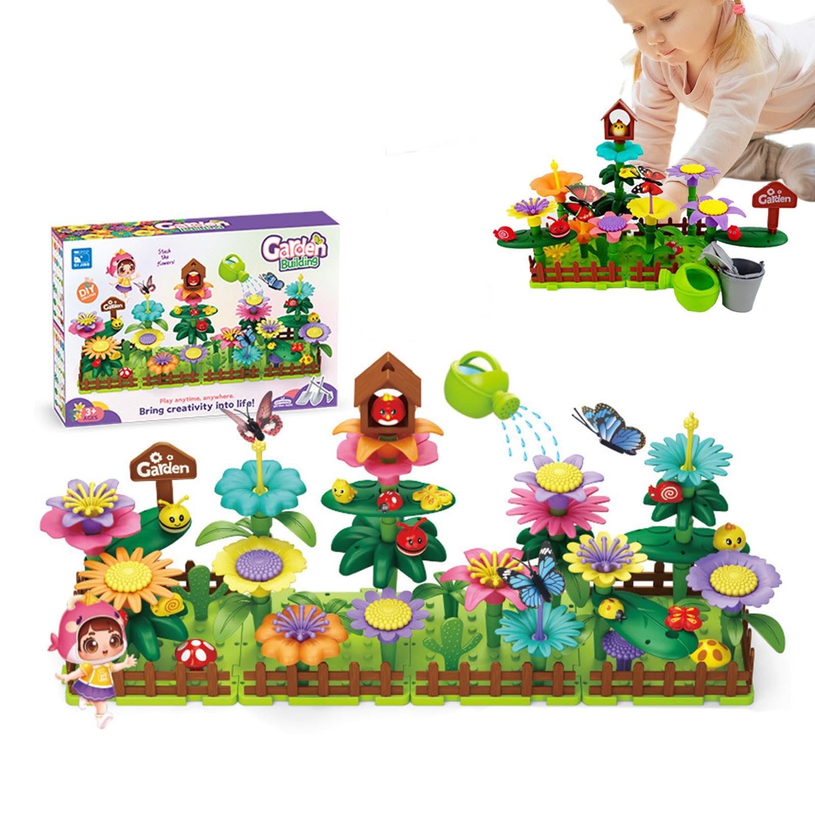 Juguetes de construcción de jardín de flores - Juguetes de actividades educativas para niños pequeños, juguetes de construcción de jardín, bloques de construcción de bricolaje, kits de bloques de cons