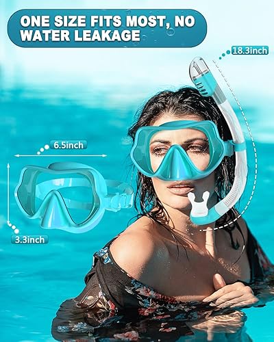 Miniatura 3 de Paquete de 2 equipos de esnórquel para adultos, sin marco, máscara profesional y juegos de esnórquel, panorámico antifugas, vidrio templado