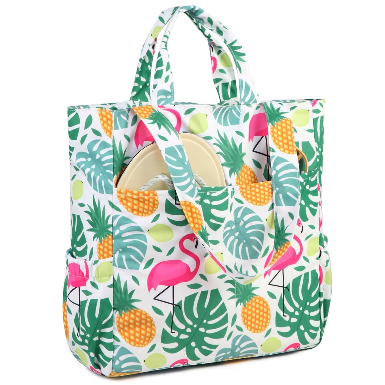 VASCHY Beach Tote Bag for Women, Lightweight Water Resistant Fold-able Large Pool Tote Bag w Zipper for Vocation