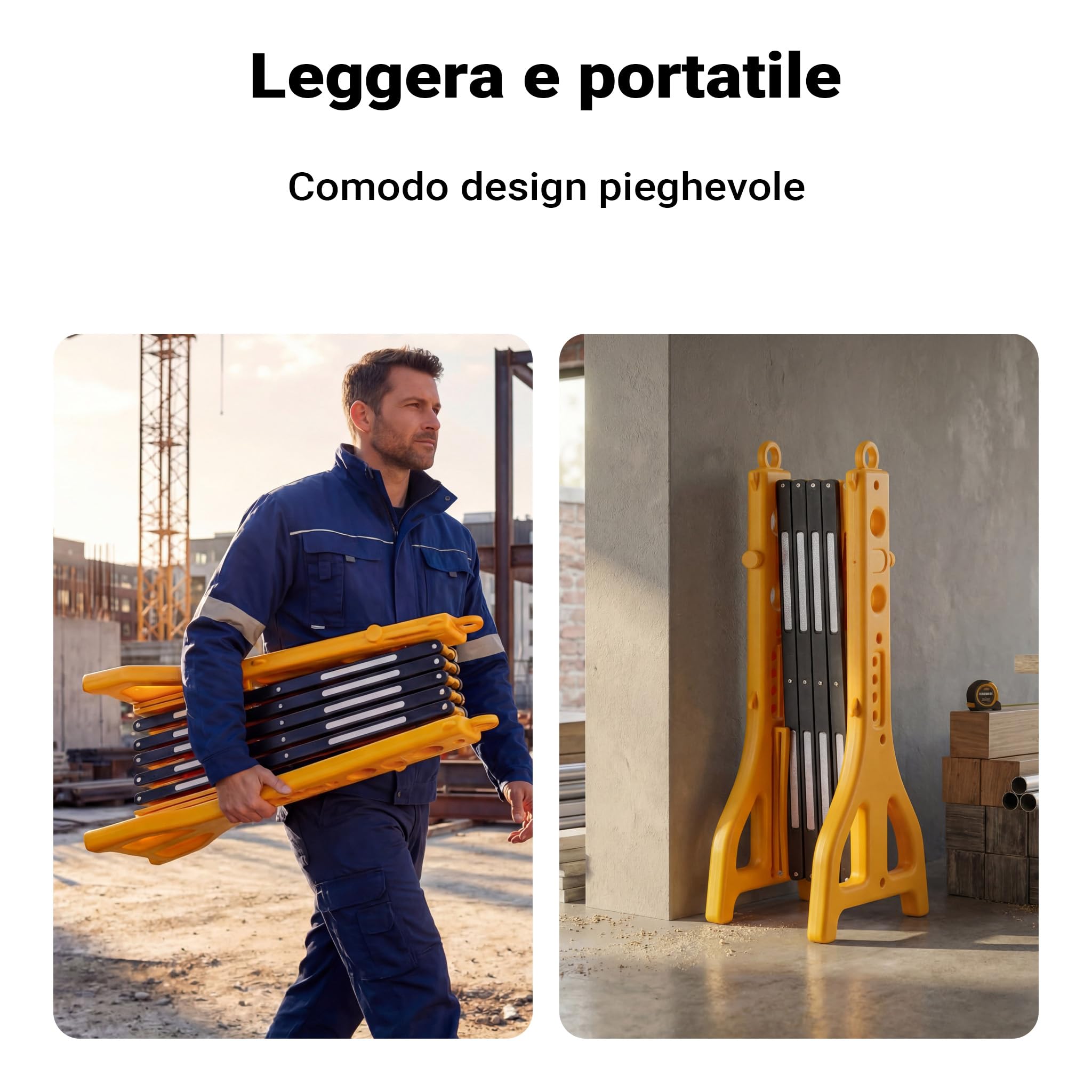 Wiltec Transenna estensibile 250 cm in plastica, barriera a pantografo con nastro riflettente, barriera da cantiere zavorrabile e pieghevole, transenna per il traffico