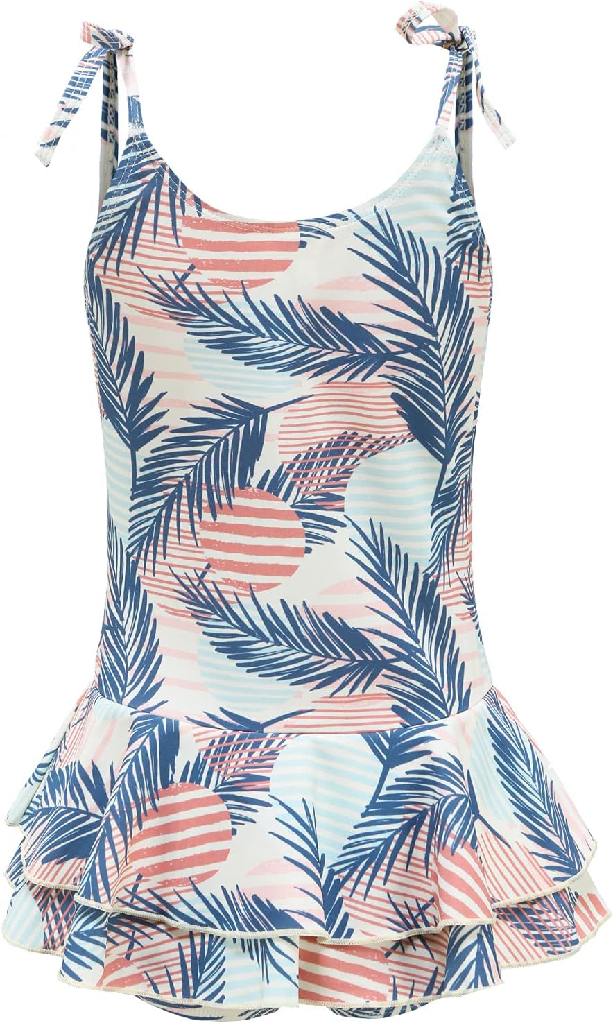 Girls One Piece Swimsuits Halter Ruffled Bathing Suit for Kids Hawaiian Swimwear Leopard Swim Dress 3-16 Years - Image 2