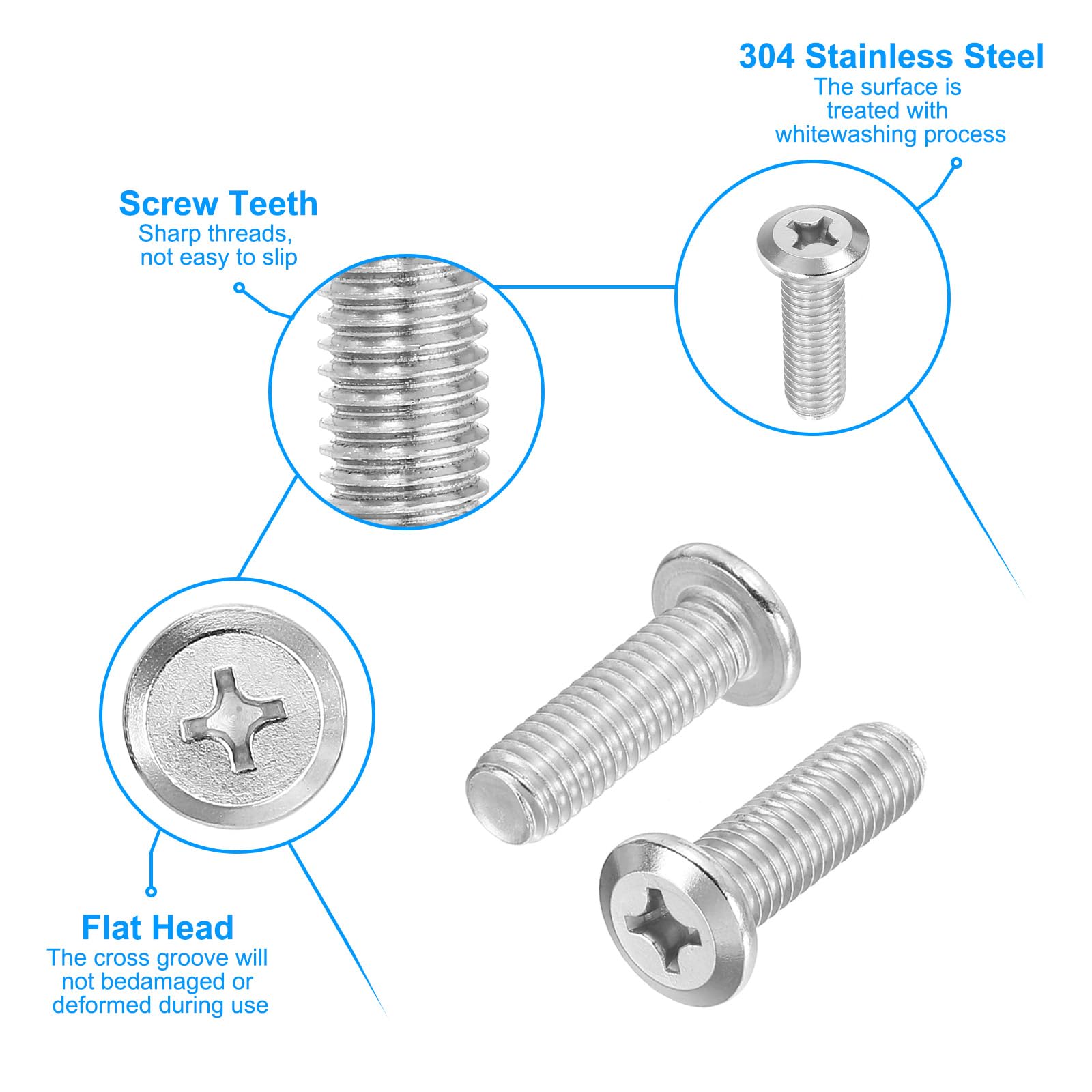 PATIKIL Flat Round Head Phillips Screws, 8 Pack M8-1.25 x 25mm Binding Screws 304 Stainless Steel 18-8 Full Thread - Image 3