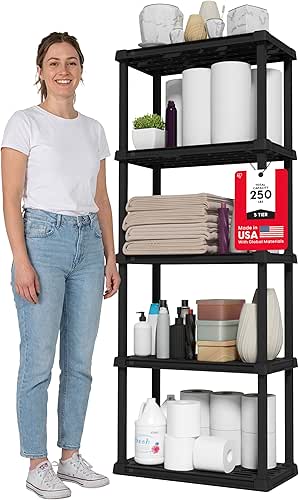 IRIS USA 5-Shelf Light Duty Plastic Storage Shelves, 250lb Capacity,