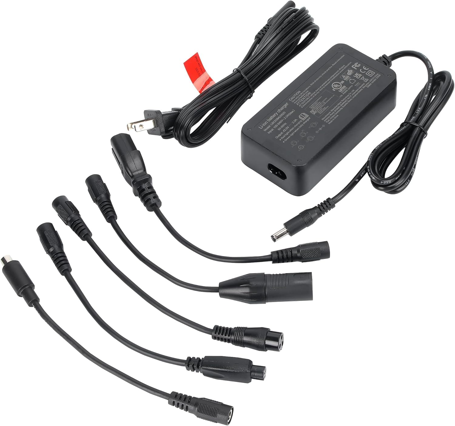 36V Ebike E-Scooter Charger, Output 42V 2A – Designed for 36V Ternary Lithium Battery, RCA 8mm, GX12, GX16, XLR, 3-Pin Prong & DC 5.5×2.1mm Connectors