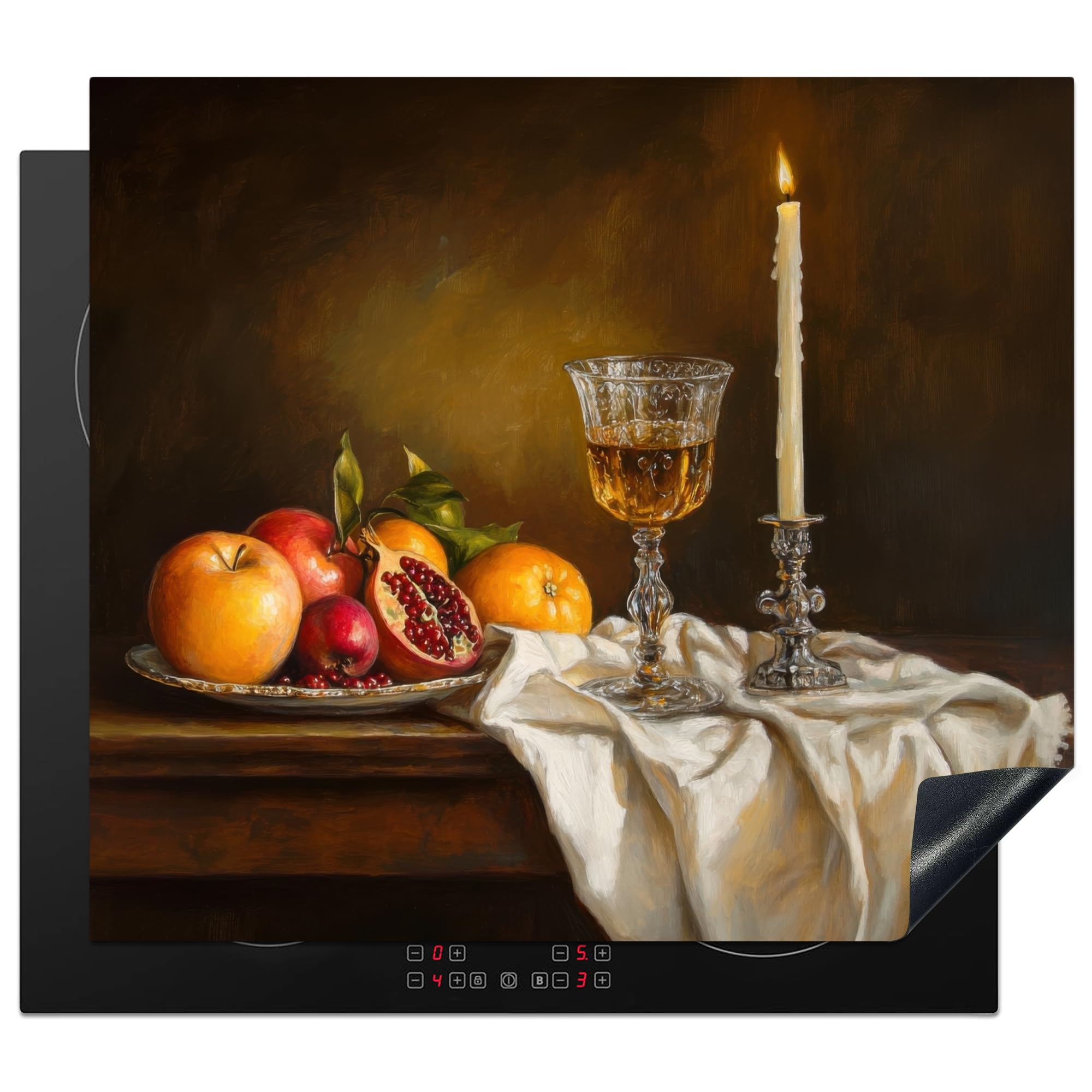 KitchenYeah© Induction Hob Protector Mat 20.1"x23.2" / 59x51 cm Cooker Top Protectors Cover Ceramic Covers Electric Hobs Vinyl Fruit - Still Life - Wine - Candle