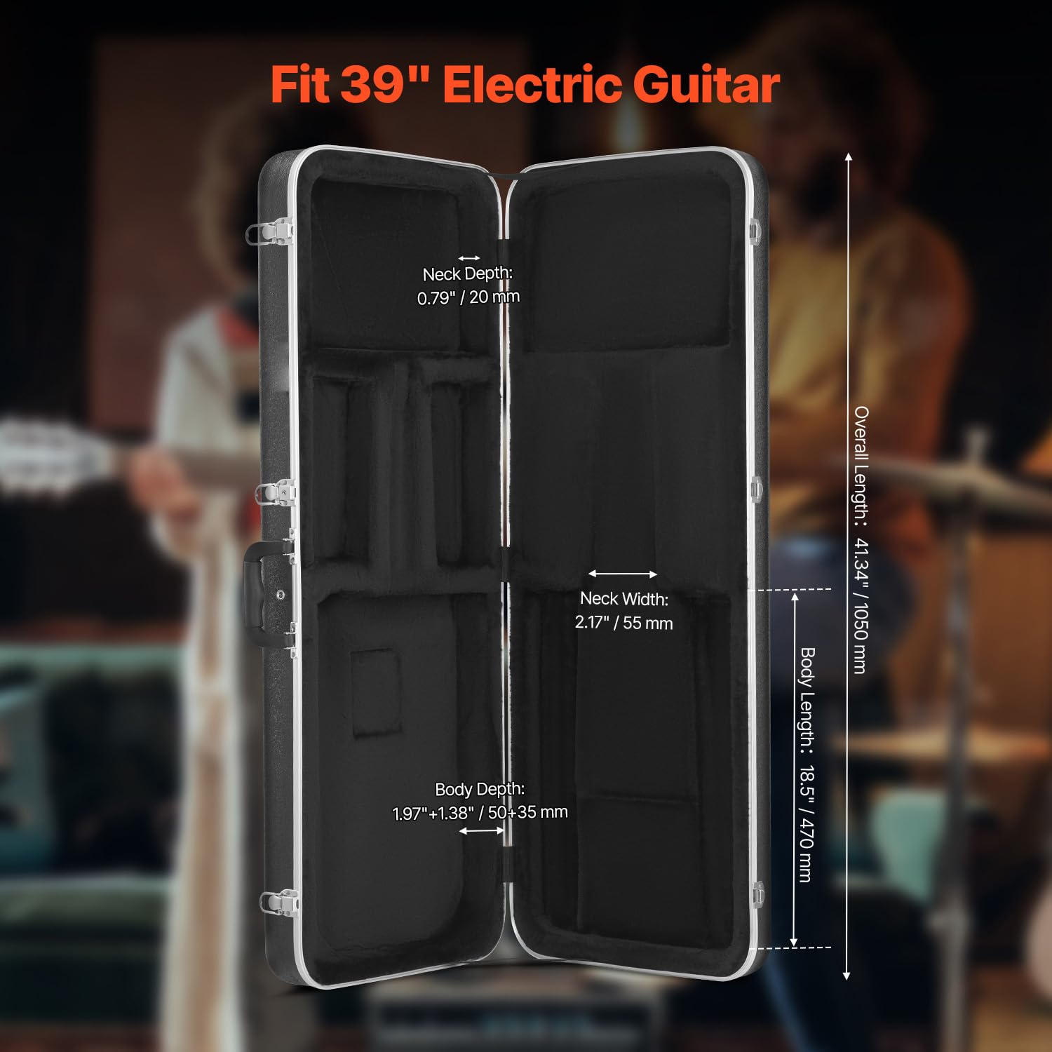 Happybuy Electric Guitar Hard Case, 41.34 in Rectangular, With Lock Key Handle, ABS Padding Lining, Water-Resistant Shell, for 39 in Guitar, Black