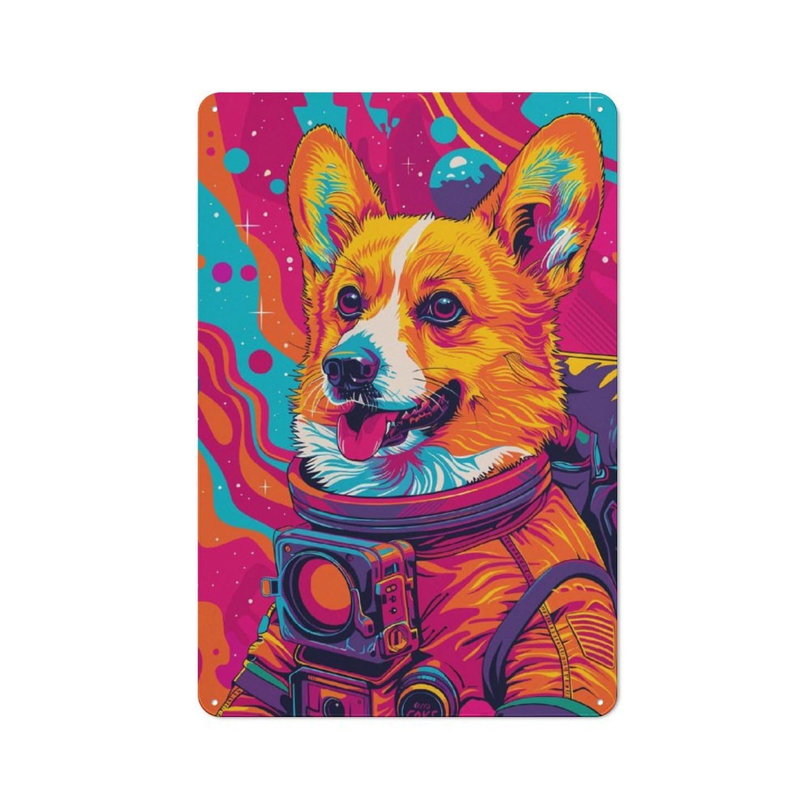 Junmoney Astronaut Corgi Space Tin Wall Plaque 30X20cm With For Man Cave Or Games Room, For Updating Man Cave And Games Room After Moving