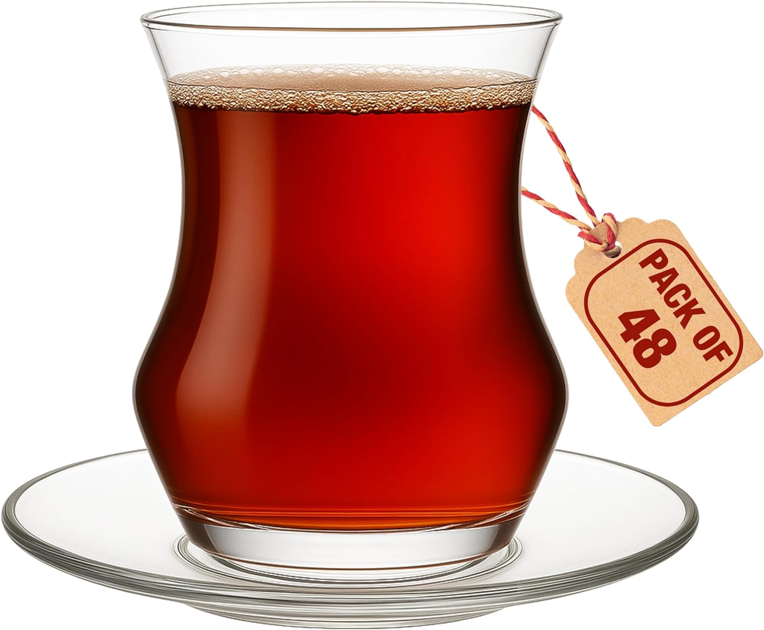 Turkish Tea Glass Set of 6, Slim Waist & Fat Bottom Design (4.5 oz), Heat Retaining Thick Base, Includes 6 Glasses & 6 Saucers, Drinking Cups for Whiskey, Tequila, Espresso, Shot Glasses & More