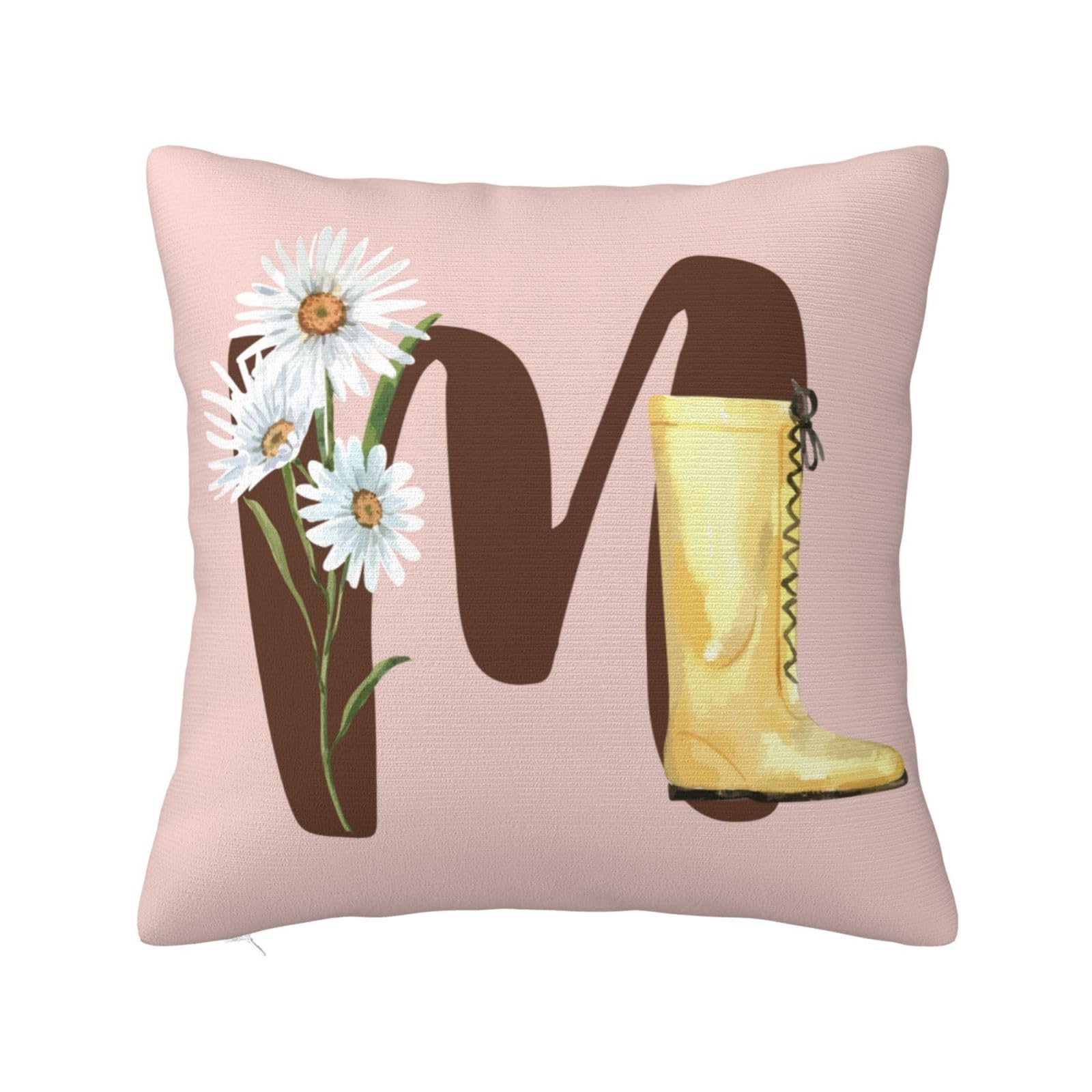Personalised Initial Square Cushion Covers Pink Throw Pillow Covers with Print Your Text/Name, Customised Cute Letter Decorative Pillowcase for Women Girls Bedroom Office Couch Sofa Chair, Letter M