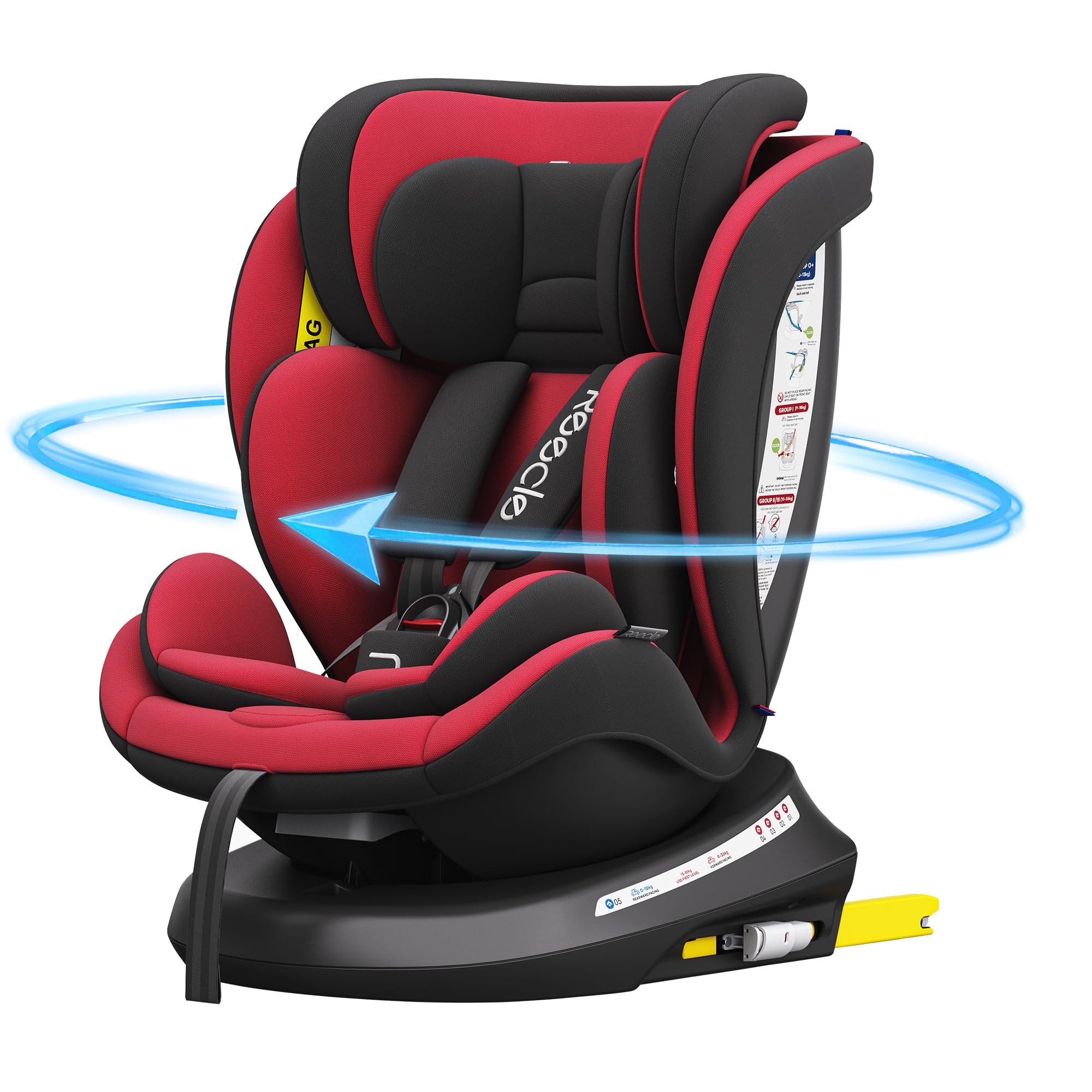 Reecle 360°回転式チャイルドシート 0-36kg ISOFIX対応 レッド