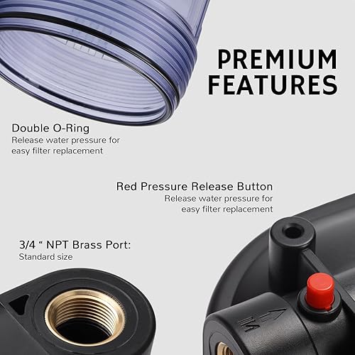 Miniatura 5 de Airthereal Carcasa de filtro de agua para toda la casa, filtro de sedimentos para agua de pozos y ciudades, cartuchos de filtro de agua de