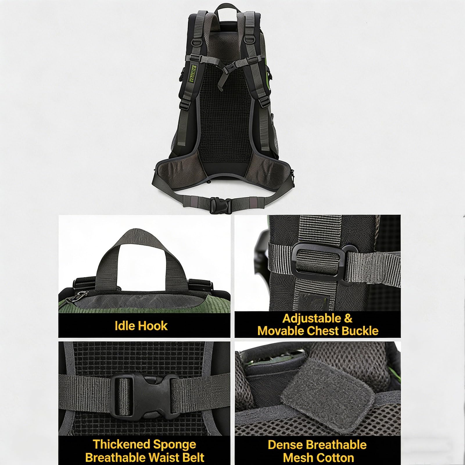 TY&WJ 40L Wanderrucksack Mit Externem Gestell,Großer Atmungsaktivem Trekkingrucksack Rückenbelüftung Reiserucksack Für Mehrtagestouren, Herren & Damen
