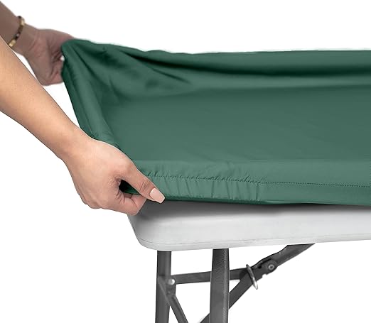 Shamrock Home Polyester 6ft Fitted Tablecloth Elastic Rectangle Table Cover, Table Cloth, Fitted Table Covers for 6 Foot Tables, Picnic Table Cover Indoor Outdoor, Washable 72x30 inch, Green