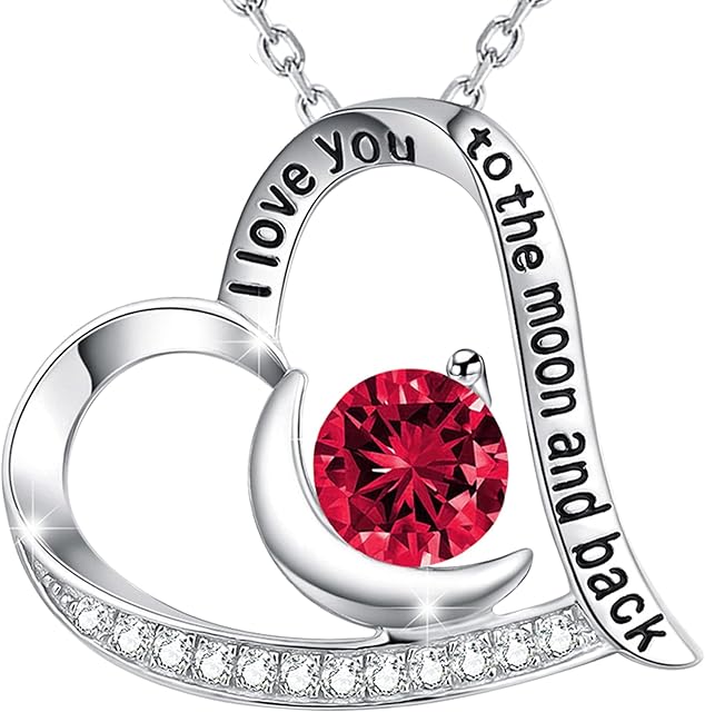 GinoMay Mothers Day Jewellery Gifts March Birthstones Necklace for Women I Love You to the Moon and Back Jewellery Aquamarine and More Stones 925 Sterling Silver Jewellery Mothering Sunday
