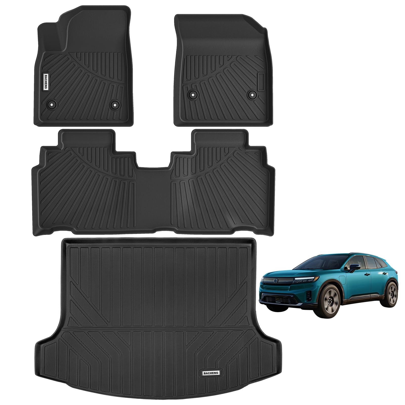 BACHENG TPE Floor Mats for 2024 Honda Prologue and 2024 Chevy Chevrolet Blazer EV Car Accessories 2 Rows Black Durable and Well Fitting Car Mats Rug Accessories for Vehicle Protection