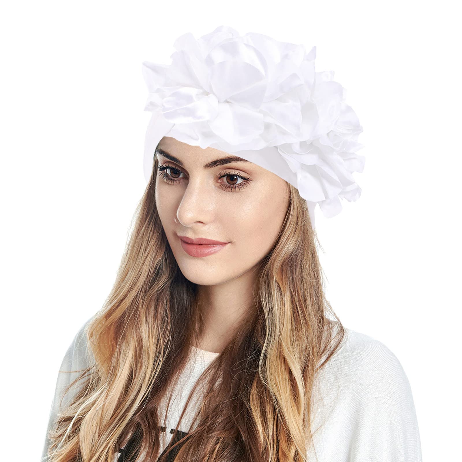 Gorros Hijab con turbante de flor grand para mujer musulmana, gorro Gorros Hijab con turbante de flor grand para mujer musulmana, gorro