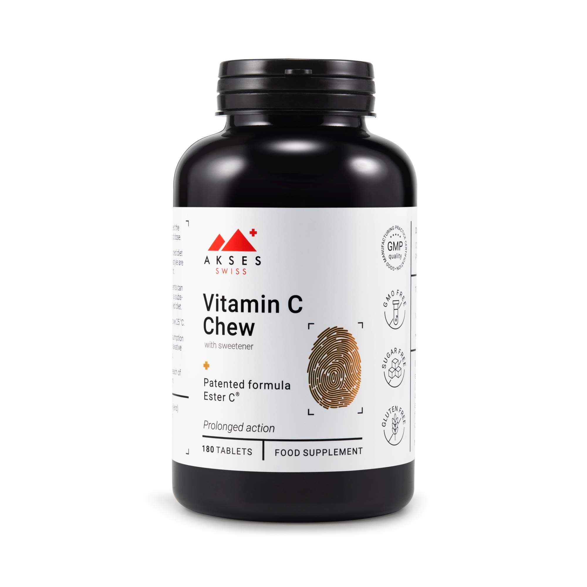 AKSES SWISS Ester-C Vitamin C 250 mg - 180 Chewable Tablets I Immunity Support, Collagen Booster Supplement I 180 Non-GMO, Gluten-Free Tablets I 6 Month Supply I