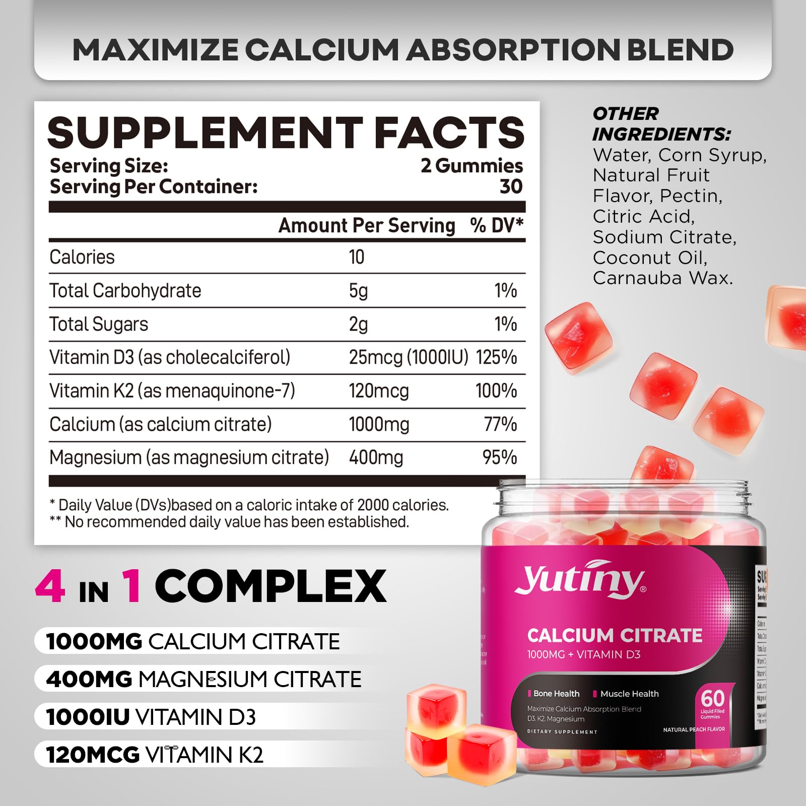 Calcium Citrate 1000mg Filled Gummies, 60 Count — Amazon image 5