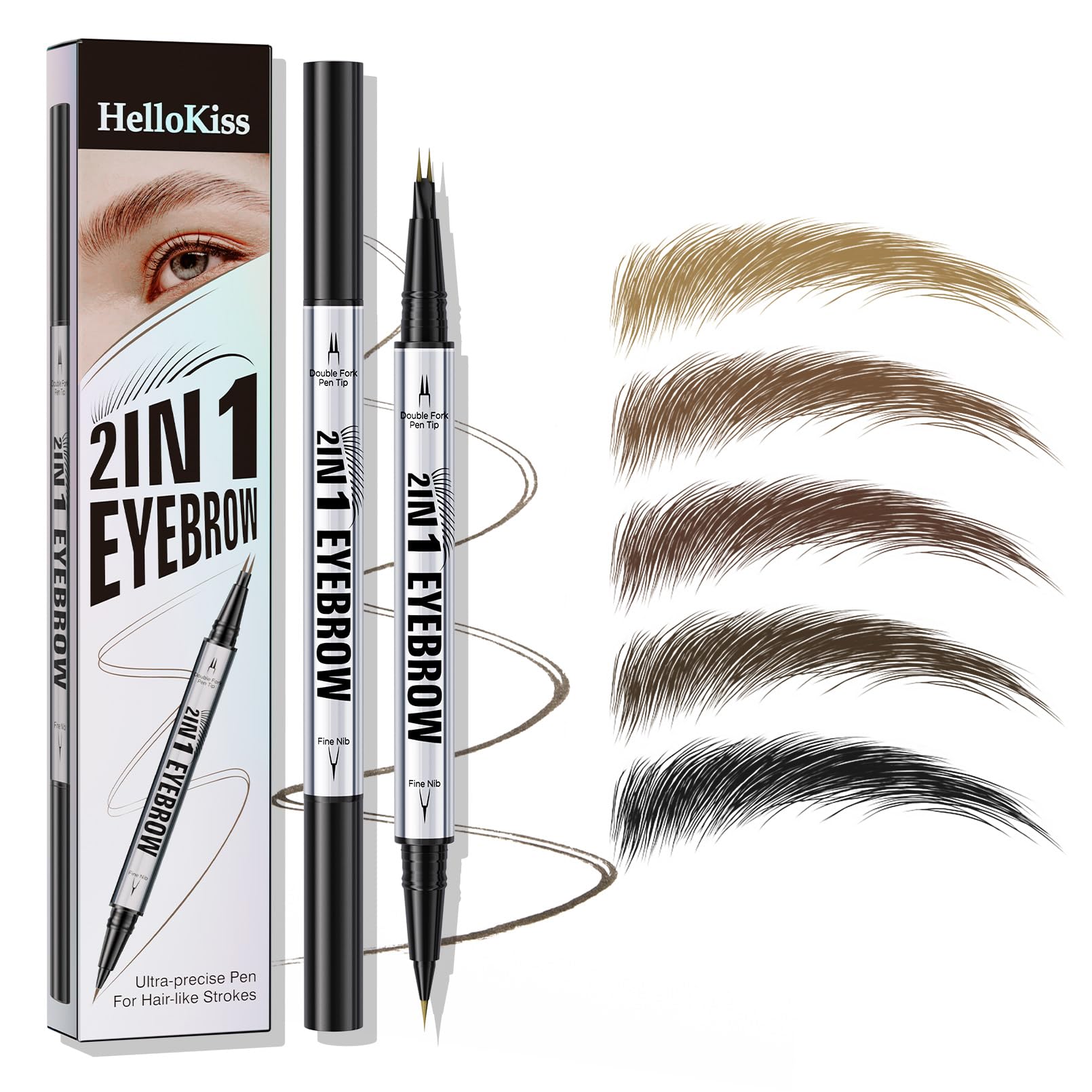 Eyebrow Pencil, Microblading Eyebrow Pen, 2-In-1 Dual-Ended Eye Brow Pencil with 2 Fork Tip & Precise Brush