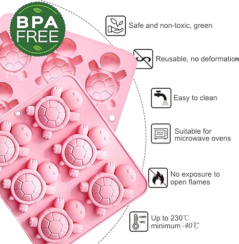 Miniatura 4 de Paquete de 2 moldes de silicona de tortuga para hornear, 6 cavidades de chocolate y dulces para pasteles, gomitas, gelatina, cubitos de hielo,