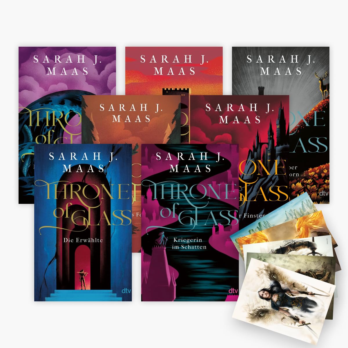 Die Throne of Glass Reihe Band 1-7 in der Neuausgabe + 1 exklusives Postkartenset