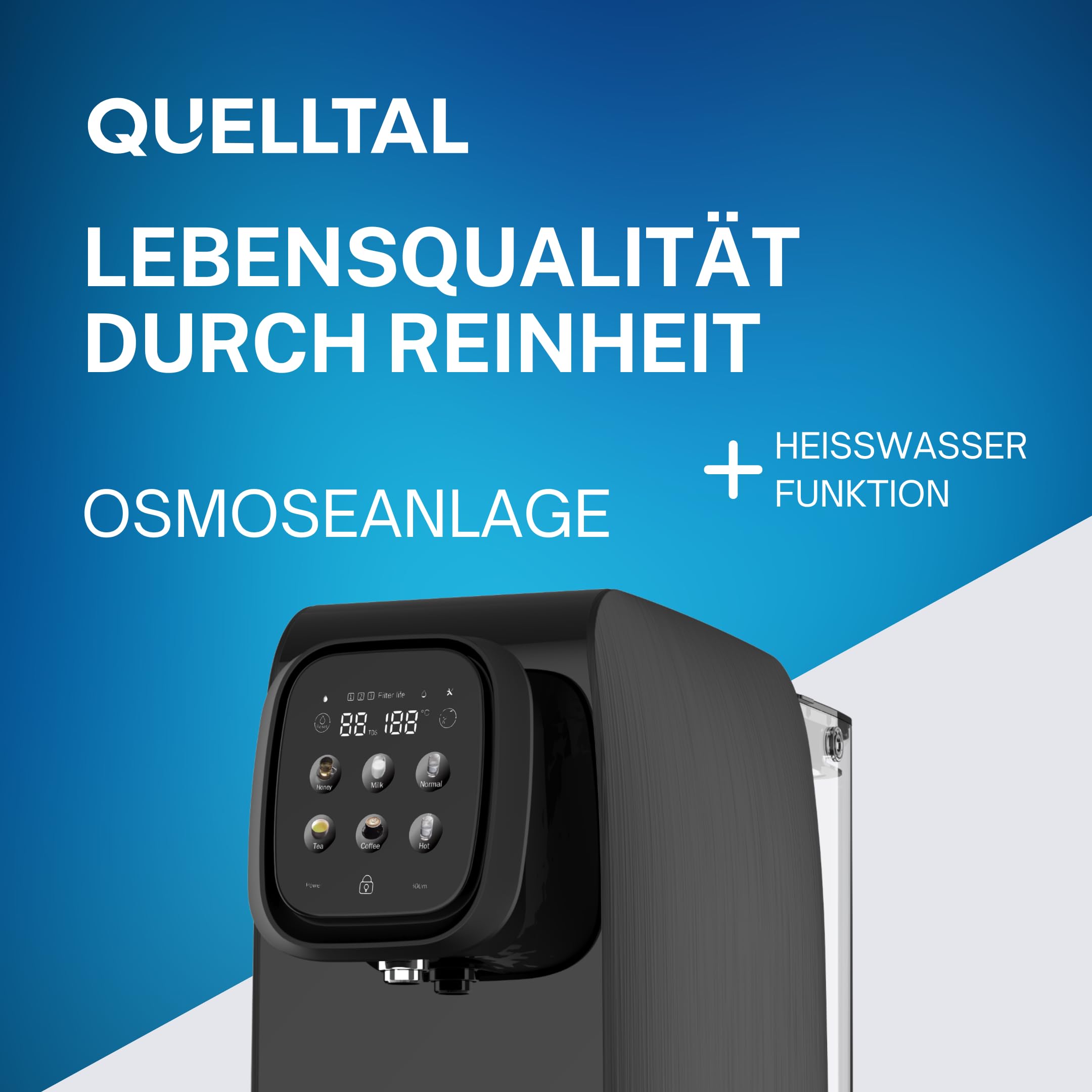 Pro 5-in-1 Osmoseanlage [Schwarz | 6 Temperaturstufen | 5 Filterstufen] – Mobiler Wasserfilter ohne Anschluss – Umkehrosmose für Küche, Büro & Wohnmobil – Kalkfreies, reines Trinkwasser