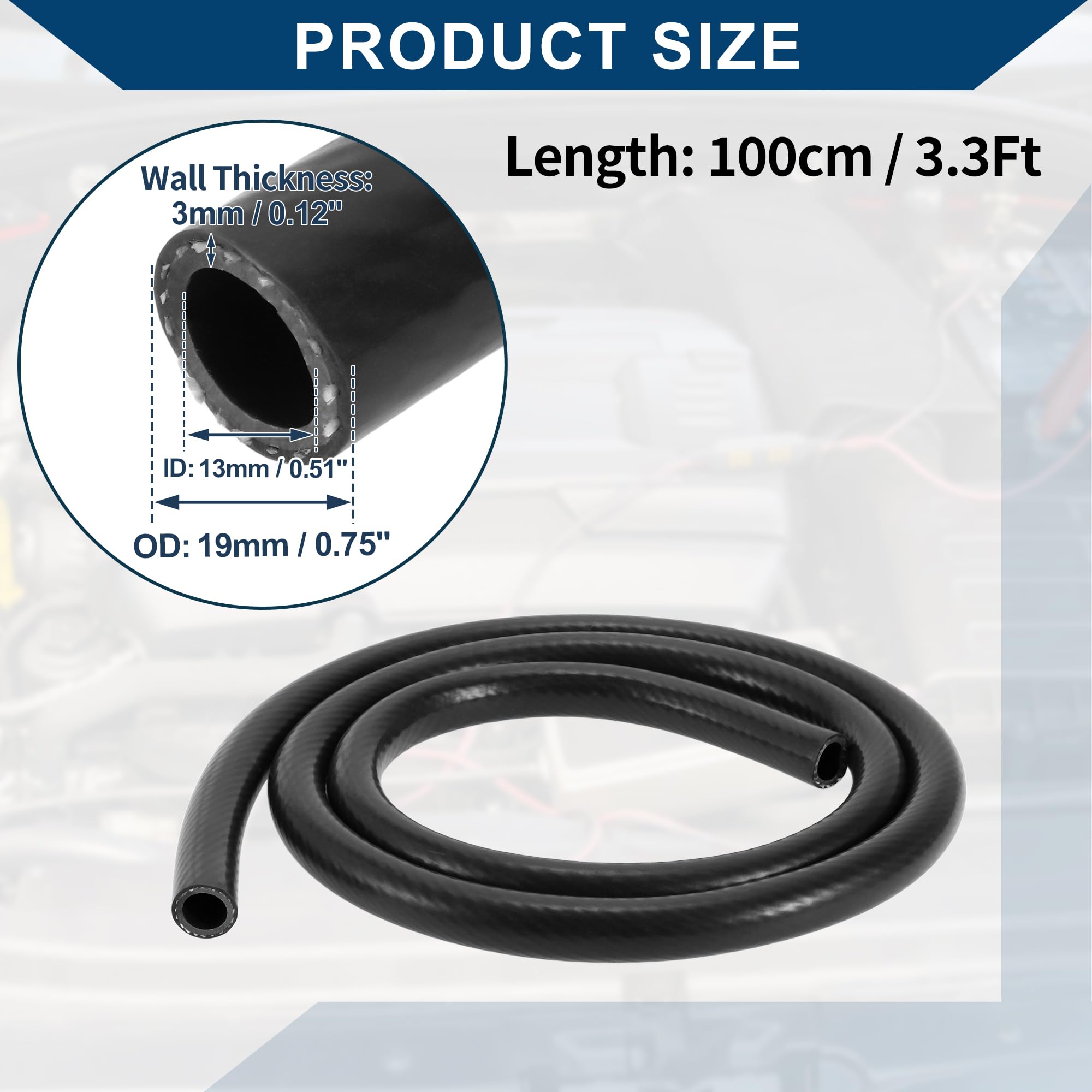 Tubo in Silicone per Aspirazione Automobilistica Tubo per Aspirazione ad Alta Temperatura 1 metro 13mm ID 3mm Spessore 1 Pezzo Nero 130PSI Pressione Massima
