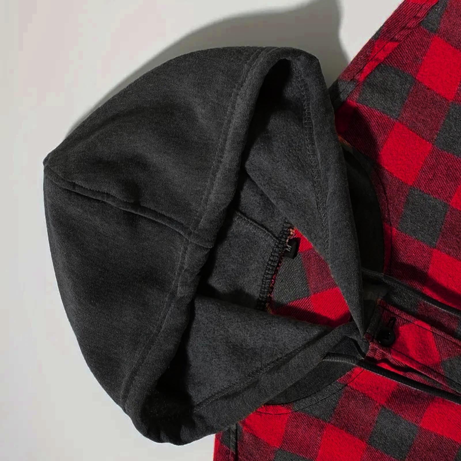 Shirts for Men Long Sleeve Fashion Casual Button Down Plaid Shirt Drawstring Hooded Jackets Lightweight Shacket 2026 — view 4