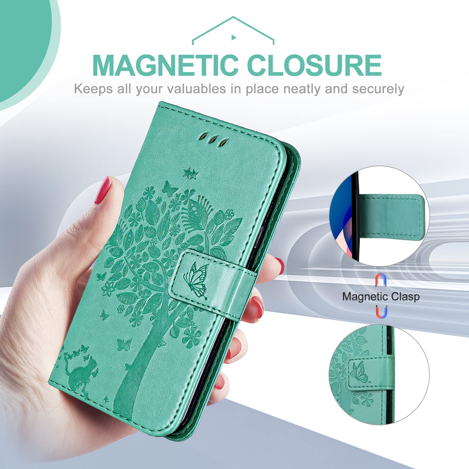 KANVOOS Cover per Xiaomi Redmi Note 12 PRO 5G / Poco X5 PRO 5G, Custodia a Libro in Pelle PU con Silicone TPU, Flip Caso Portafoglio (Verde) - Vista 7