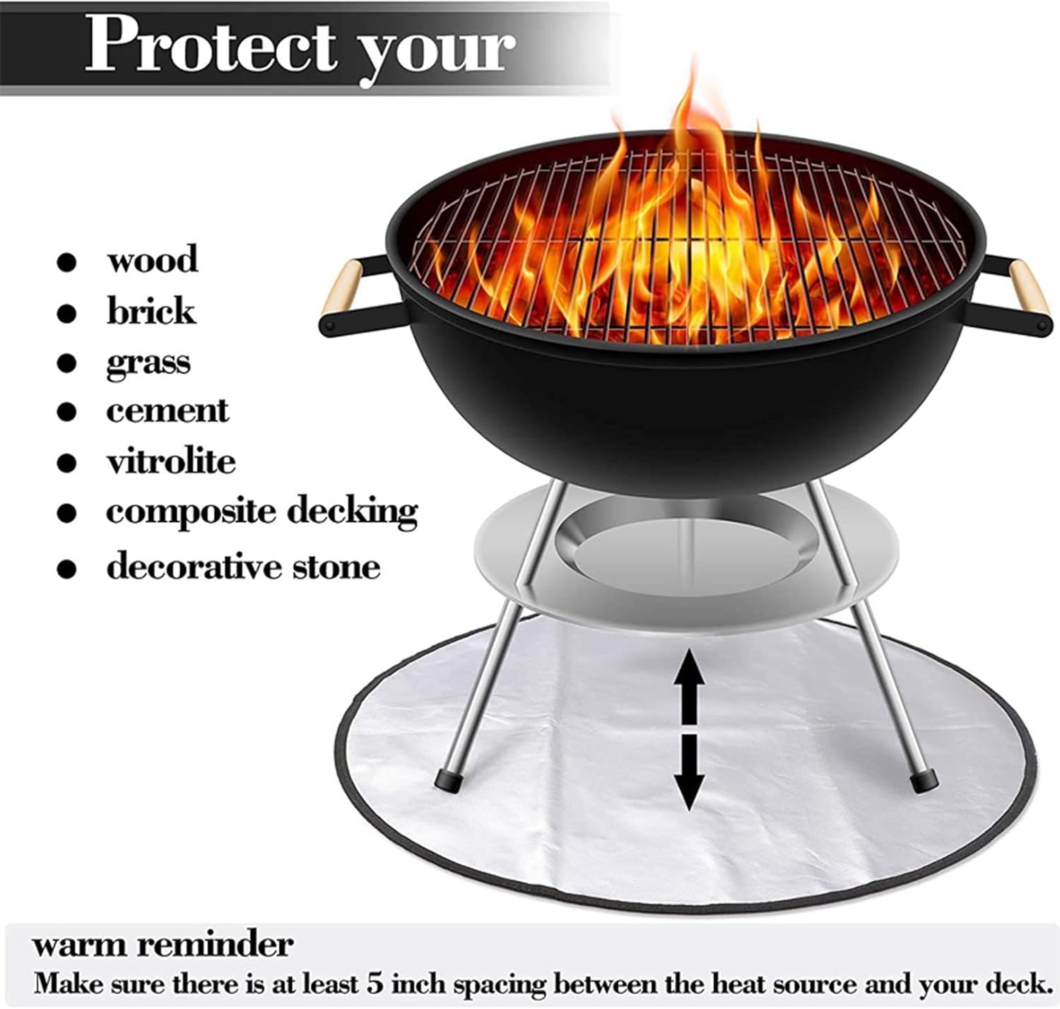 BBQ Grill Mat Fireproof Pad Flame Retardant Fiberglass Fire Blanket for Wood Burner Outdoor Picnic Barbecue Heat Insulation (Size : 30in)