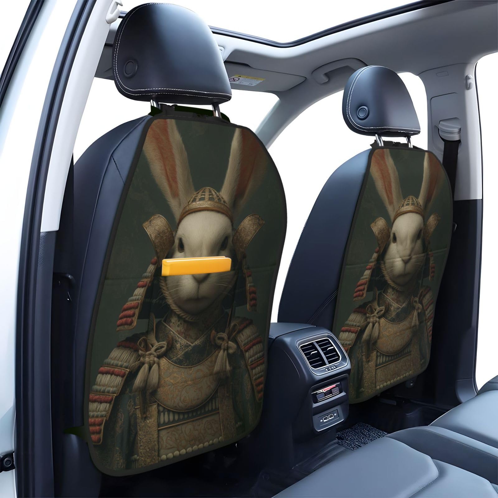 Funny Japanese Rabbit Samurai Sword Aesthetic Car Seat Back Kick Protectors,2 Pack Kick Mats With Storage Pockets For Vehicles To Protect From Dirt Mud Scratches