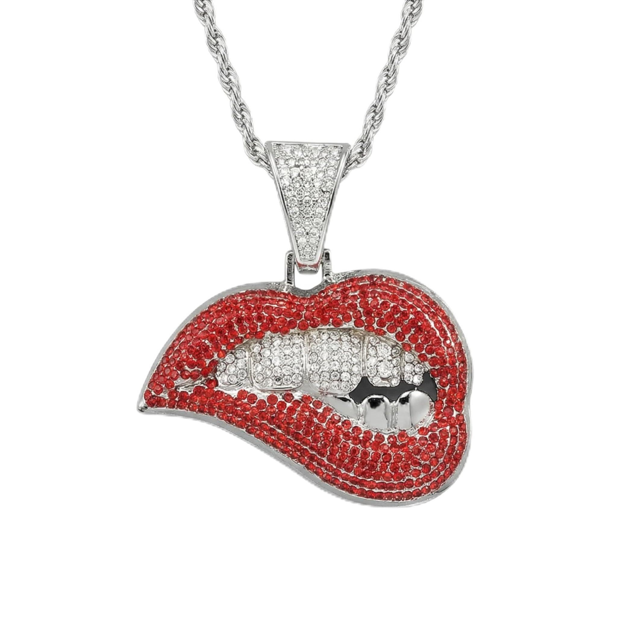 LCWLJL Shiny Sexy Pink Lip Initial Pendant With Fashion Jewelry For Men And Women, Hip Hop Charm Choker Necklace