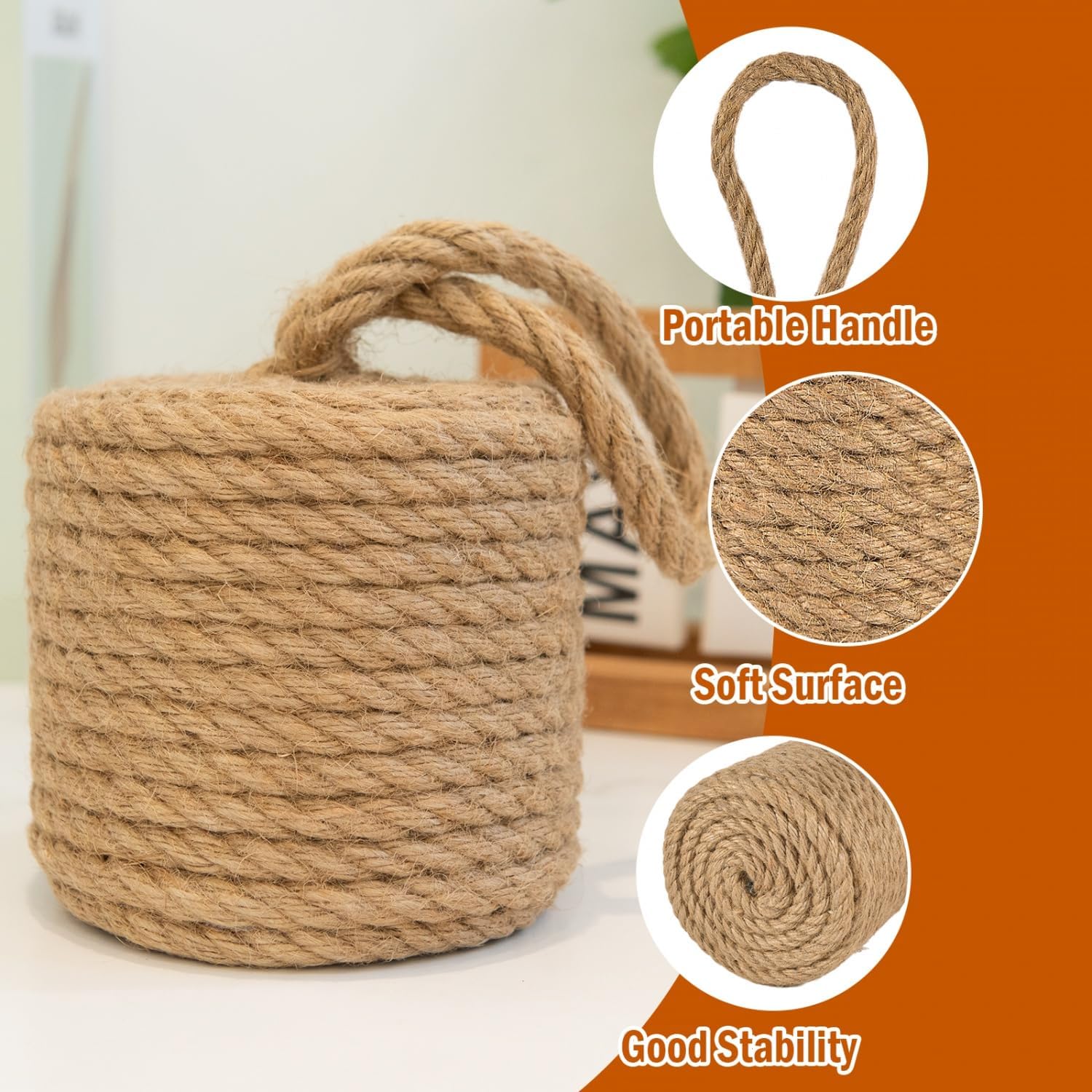 Decorative Door Stoppers for Bottom of Door4 lb Rope Knot Door Stop Weighted Doorstopper, Heavy Nautical Doorstop for Bedroom, Living Room, Window Wedge, Bookend, Cylindrical (Natural)