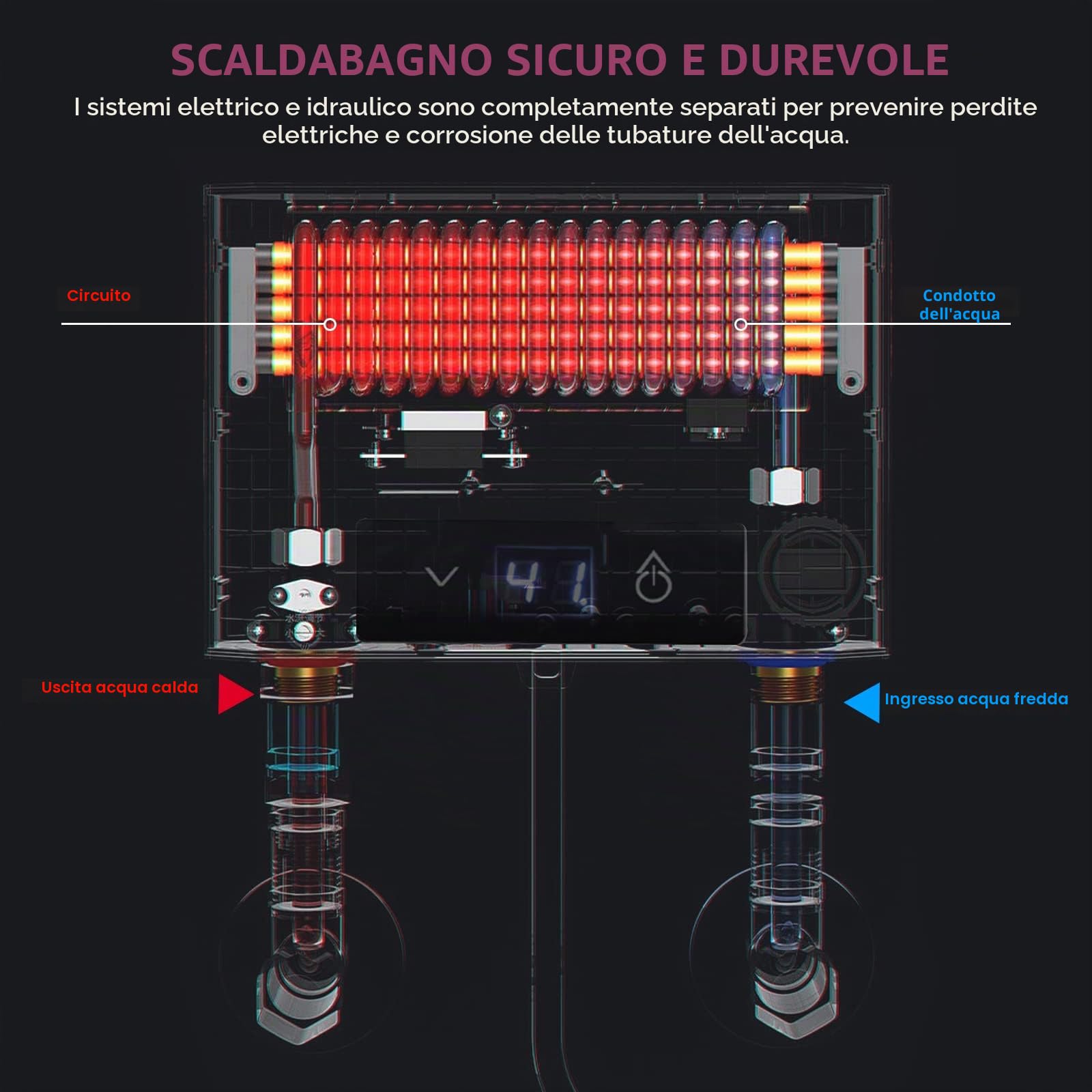 Mini Scaldacqua Elettrico Istantaneo Senza Serbatoio, Mini Scaldabagno Elettrico Istantaneo per Bagno Cucina, LED Display Grande (Bianco, 3500W senza Set Doccia)