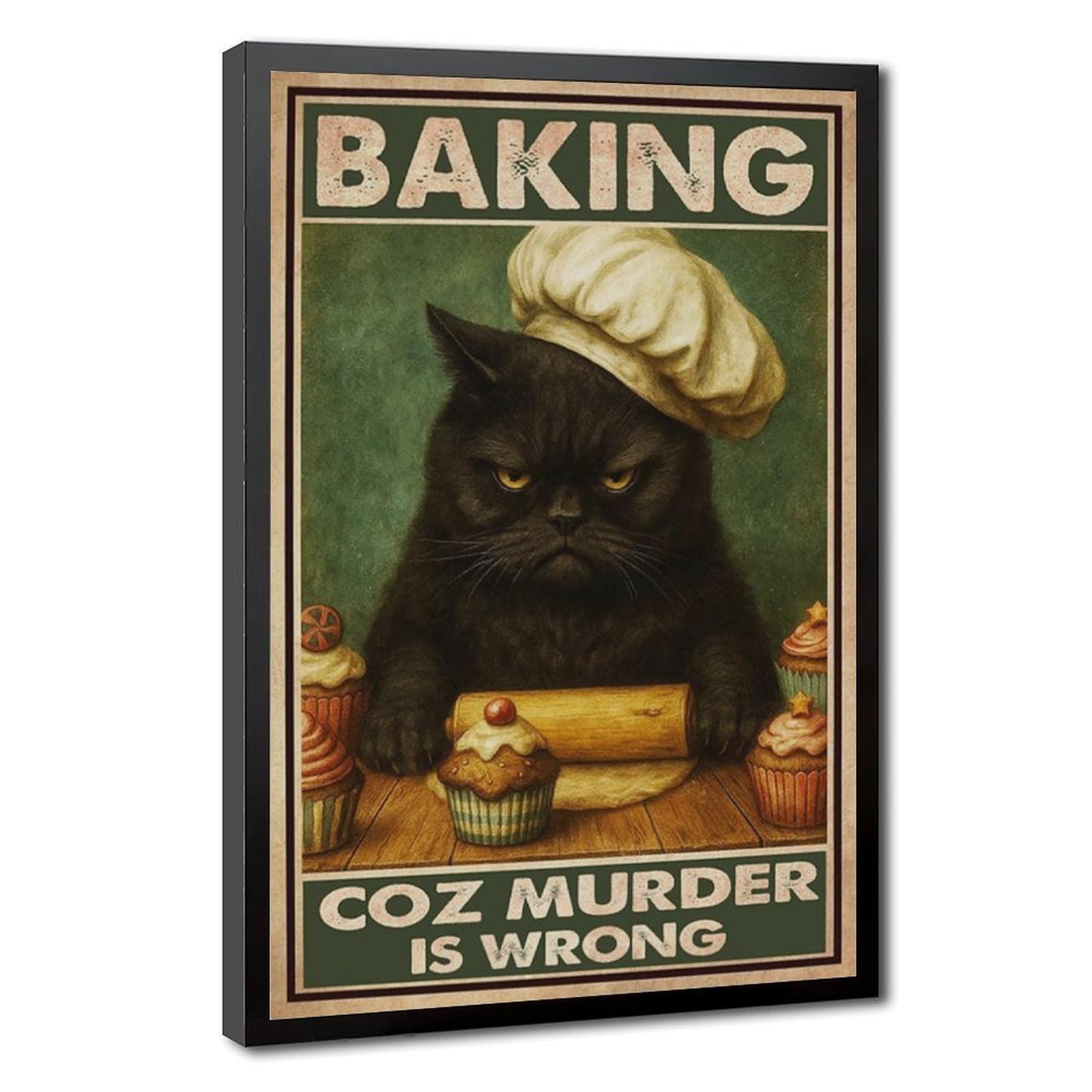 Bareronor Black Frame-Style Baking Because Murder Is Wrong Kitchen Poster Canvas Poster For Home Decor Gift