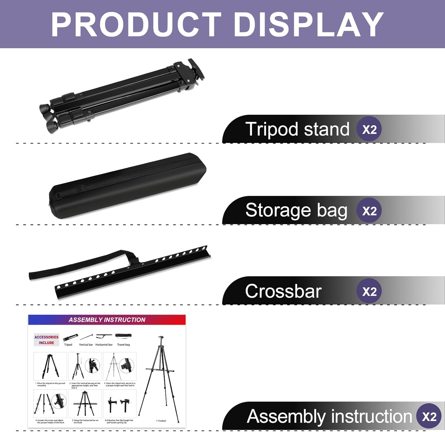 aroic art painting artist easel stand, painting display easel stand,portable adjustable iron tripod display stand with bag, height from 20 to 66 in for table-top/floor drawing and displaying(2 pack) 2p