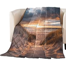 Quilt Twin Size Summer Beach Seaside Sunset Luxury Quilted Comforter Soft Lightweight Bedspread Coverlet Reversible Stitched Bed Comforter for All Season 64x88 Inch