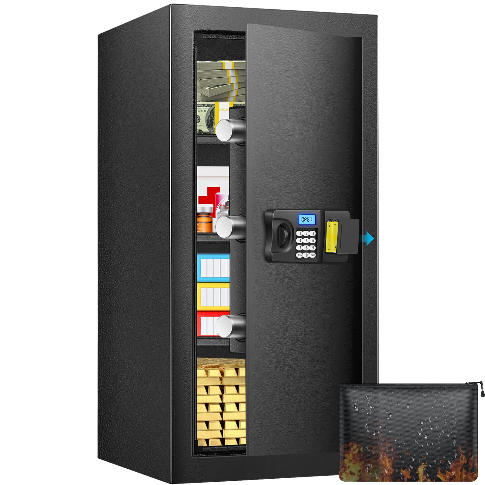 Safe Box, 6.0 Cuft Home Safe with Fireproof Waterproof Bag, Anti-Theft Digital Security Safes with Smart Alert System, Removable Shelf, Mute Function, Document Safes for Money Jewelry